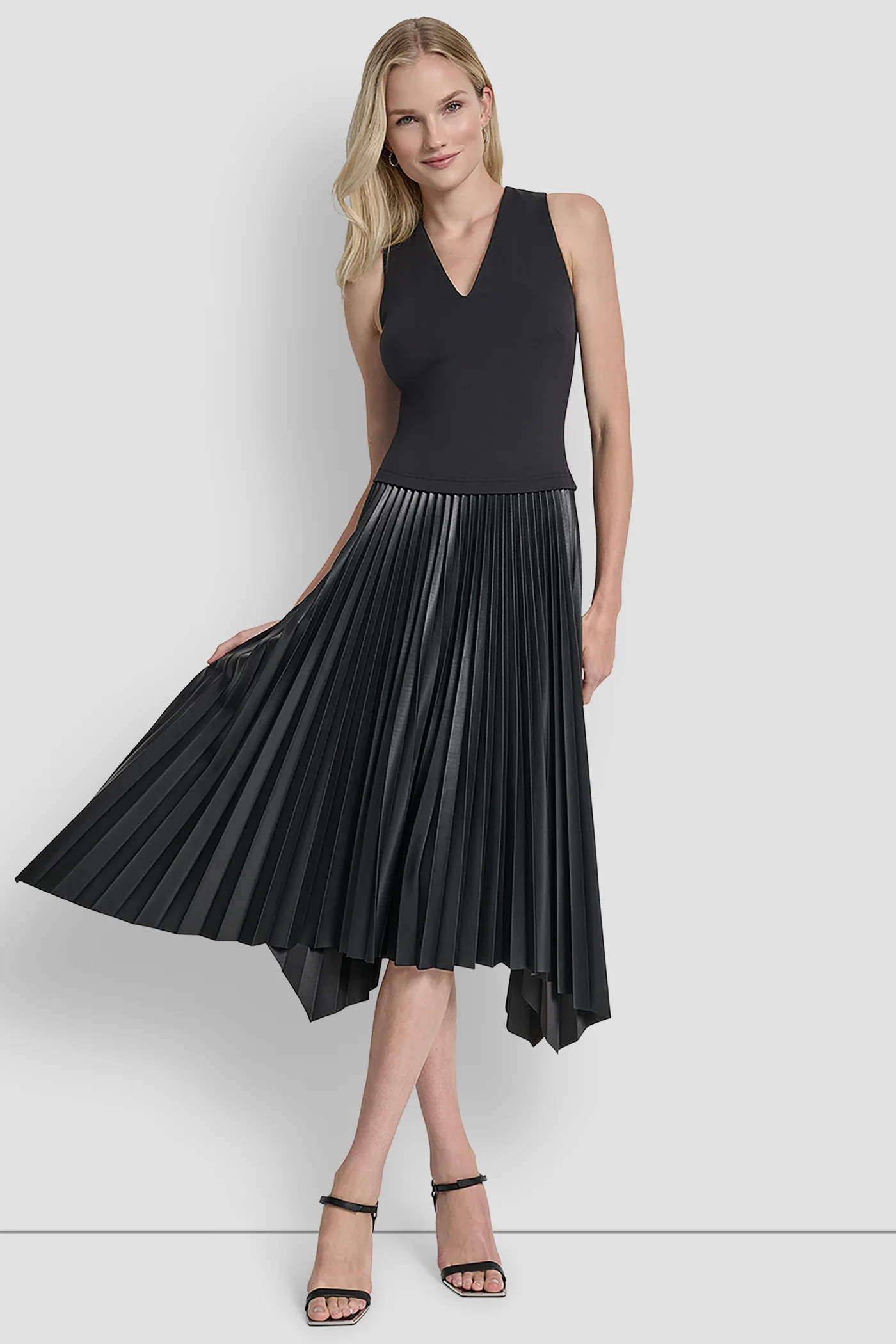 SLEEVELESS V NECK TOP WITH PLEATED SKIRT - Image 6