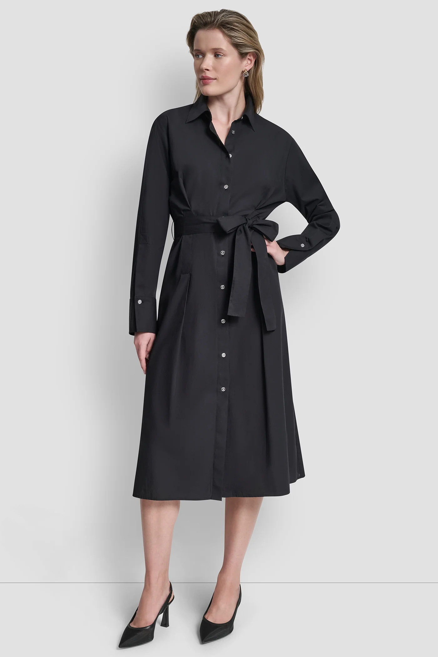 BUTTON DOWN MIDI SHIRT DRESS