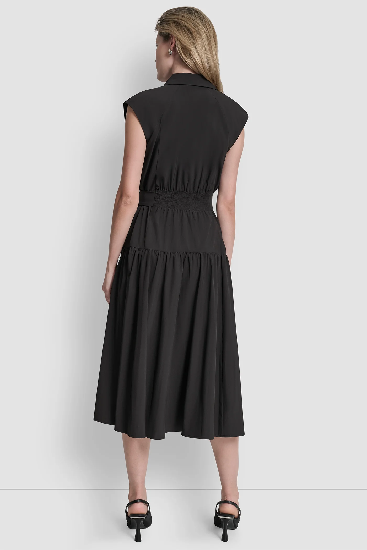 CAP SLEEVE FIT & FLARE MIDI SHIRT DRESS - Image 2