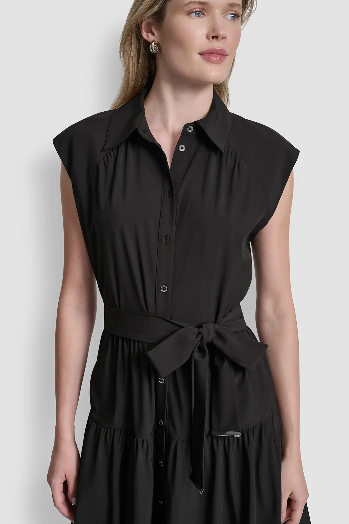 CAP SLEEVE FIT & FLARE MIDI SHIRT DRESS - Image 4