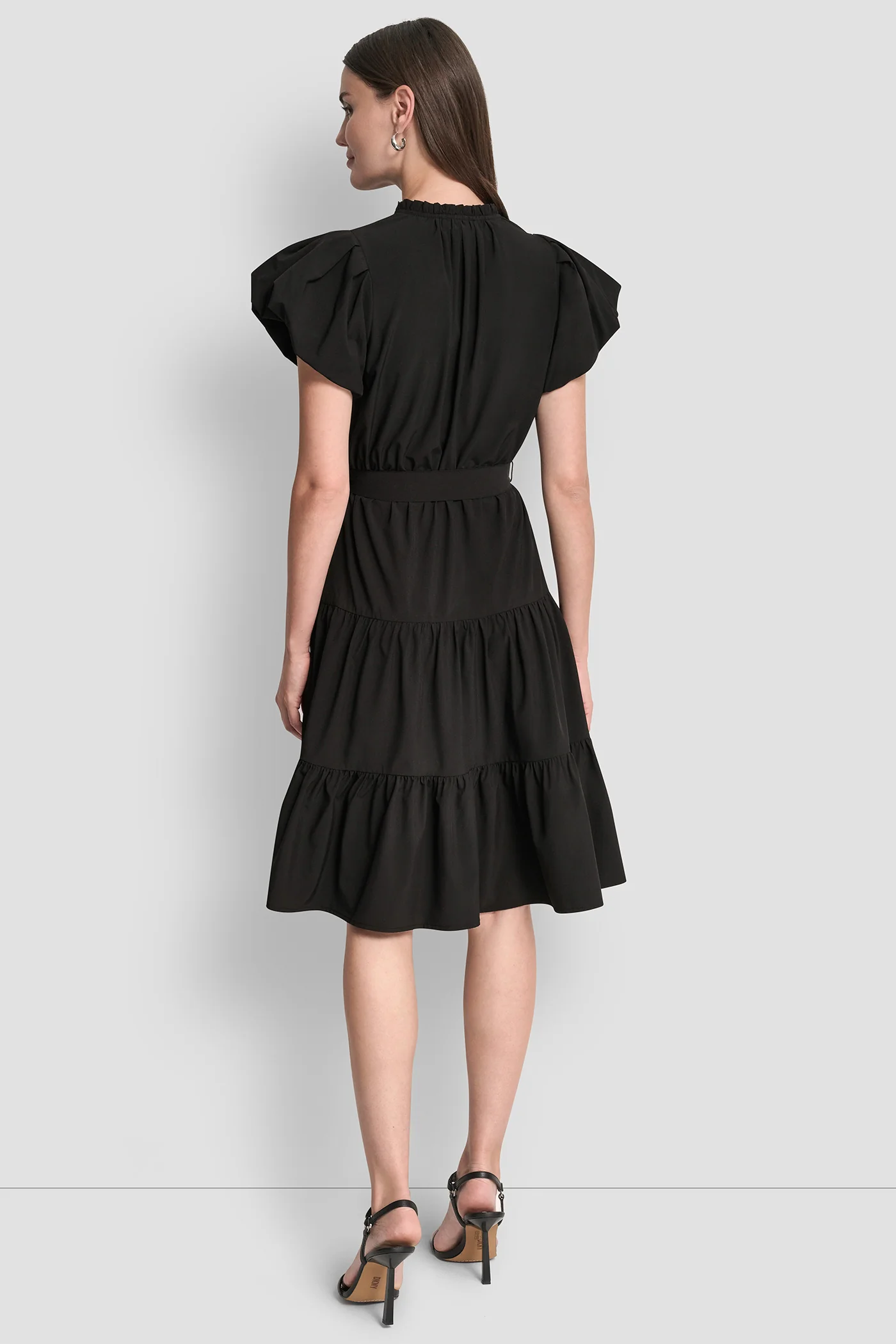 PUFF SLEEVE V-NECK FIT & FLARE DRESS - Image 2