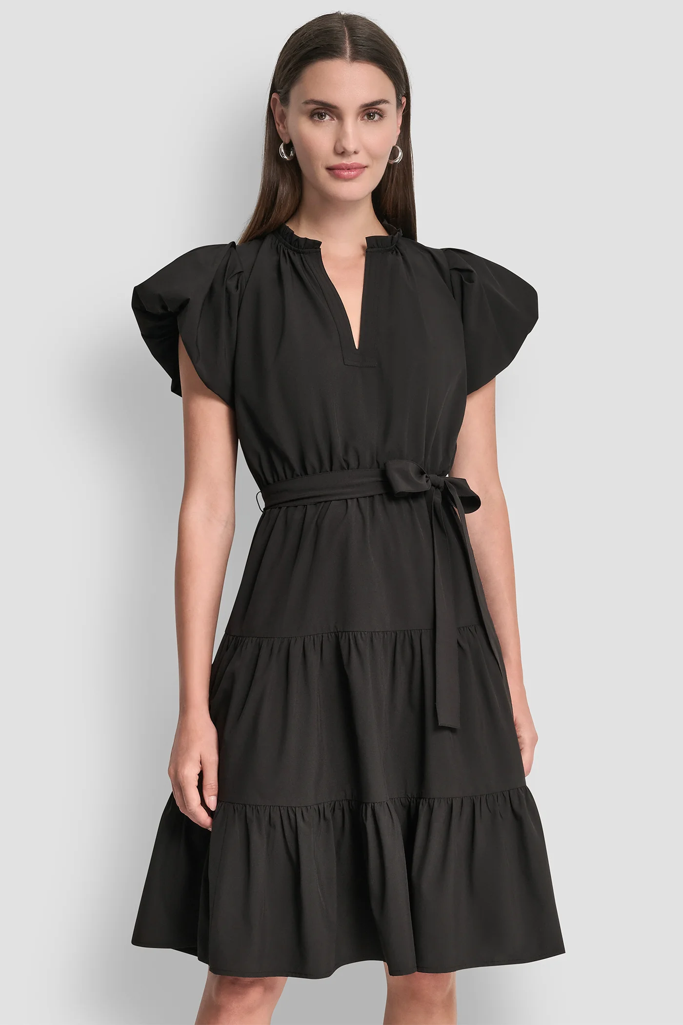 PUFF SLEEVE V-NECK FIT & FLARE DRESS - Image 5