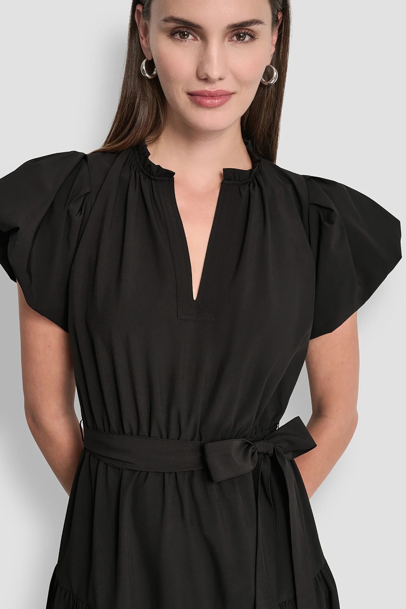PUFF SLEEVE V-NECK FIT & FLARE DRESS - Image 6
