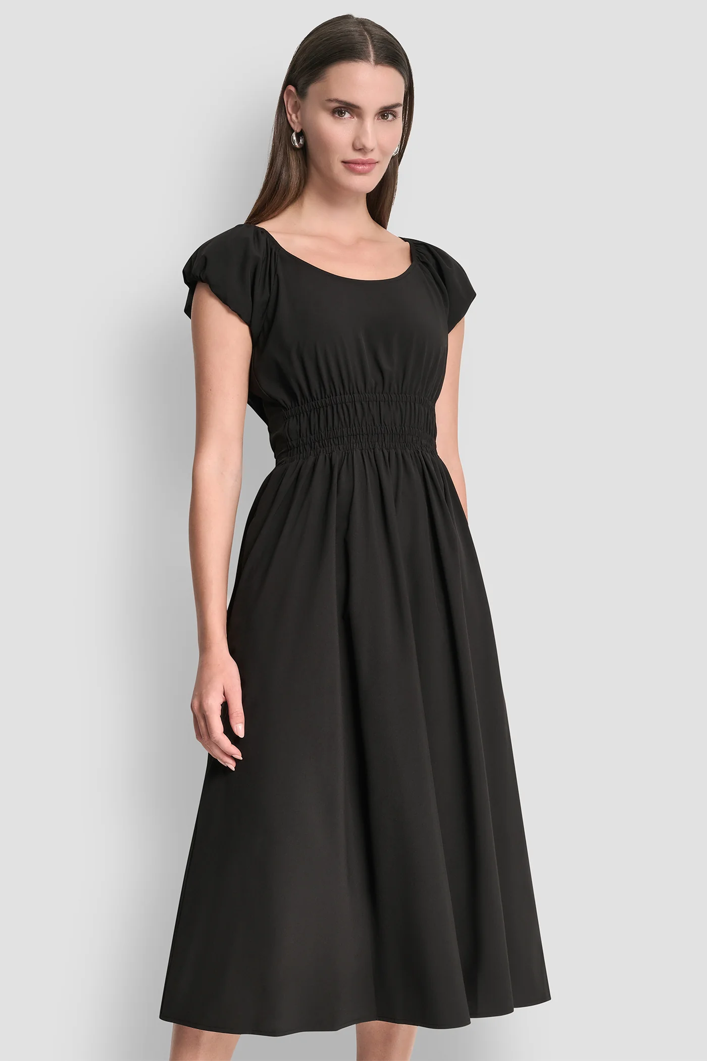 PUFF SLEEVE FIT & FLARE MIDI DRESS - Image 6