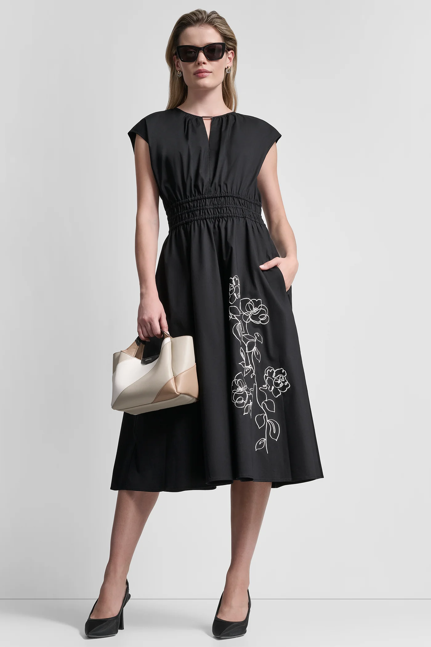 FLORAL FIT & FLARE MIDI DRESS