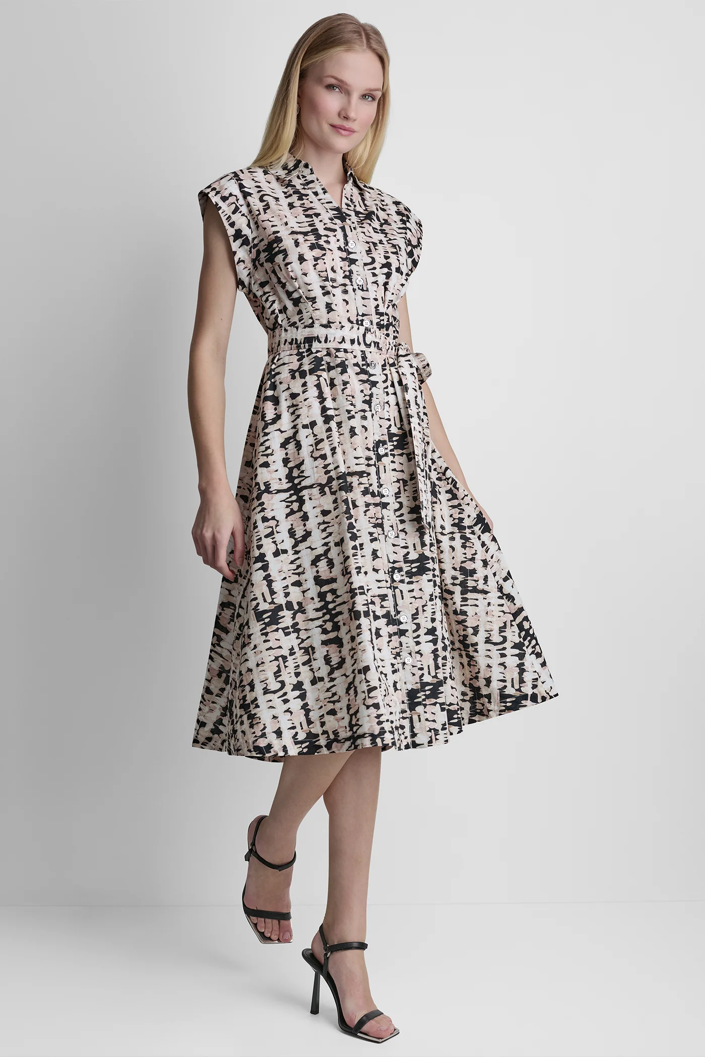 CAP-SLEEVE MIDI SHIRT DRESS - Image 2