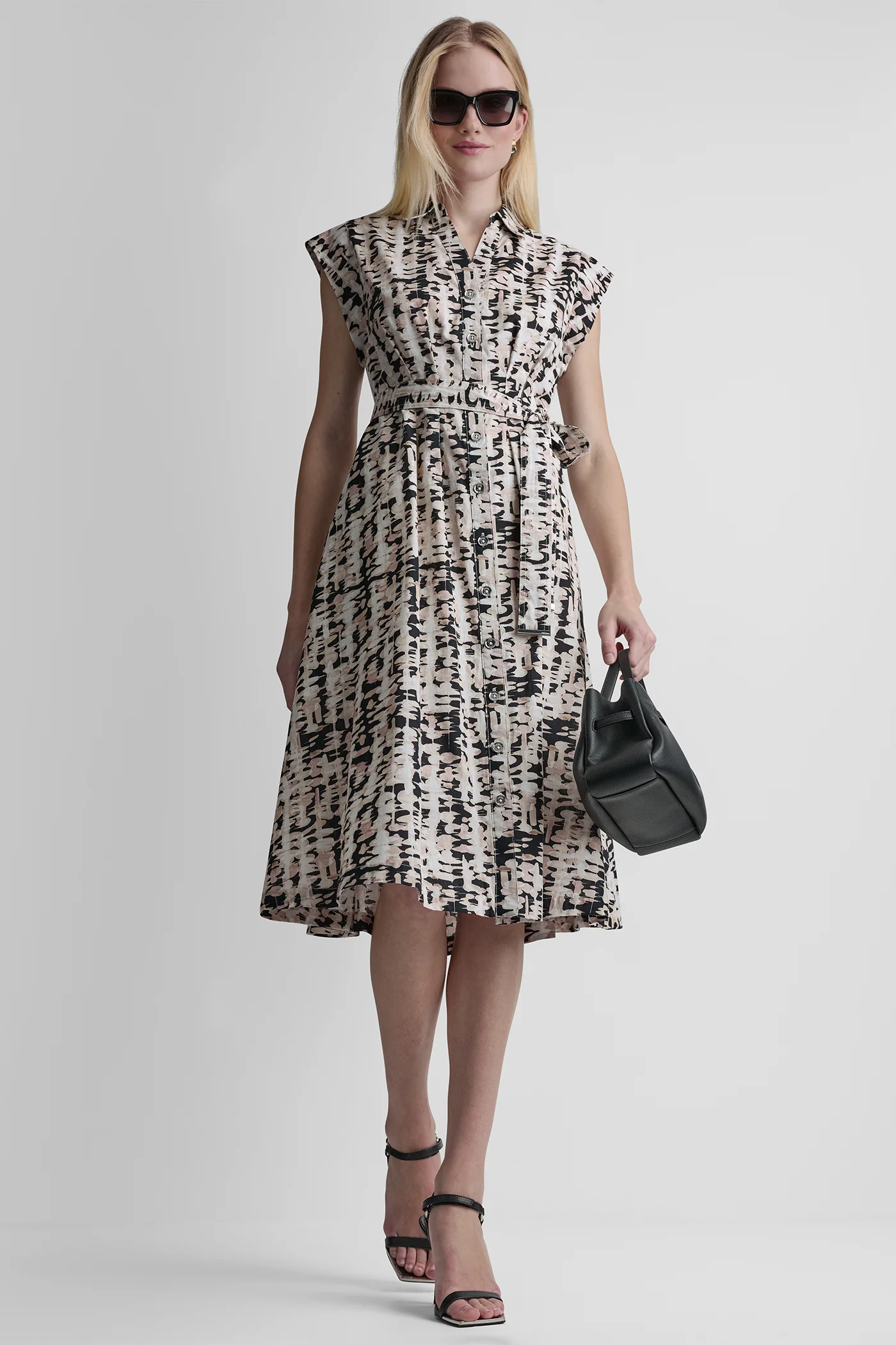 CAP-SLEEVE MIDI SHIRT DRESS - Image 4