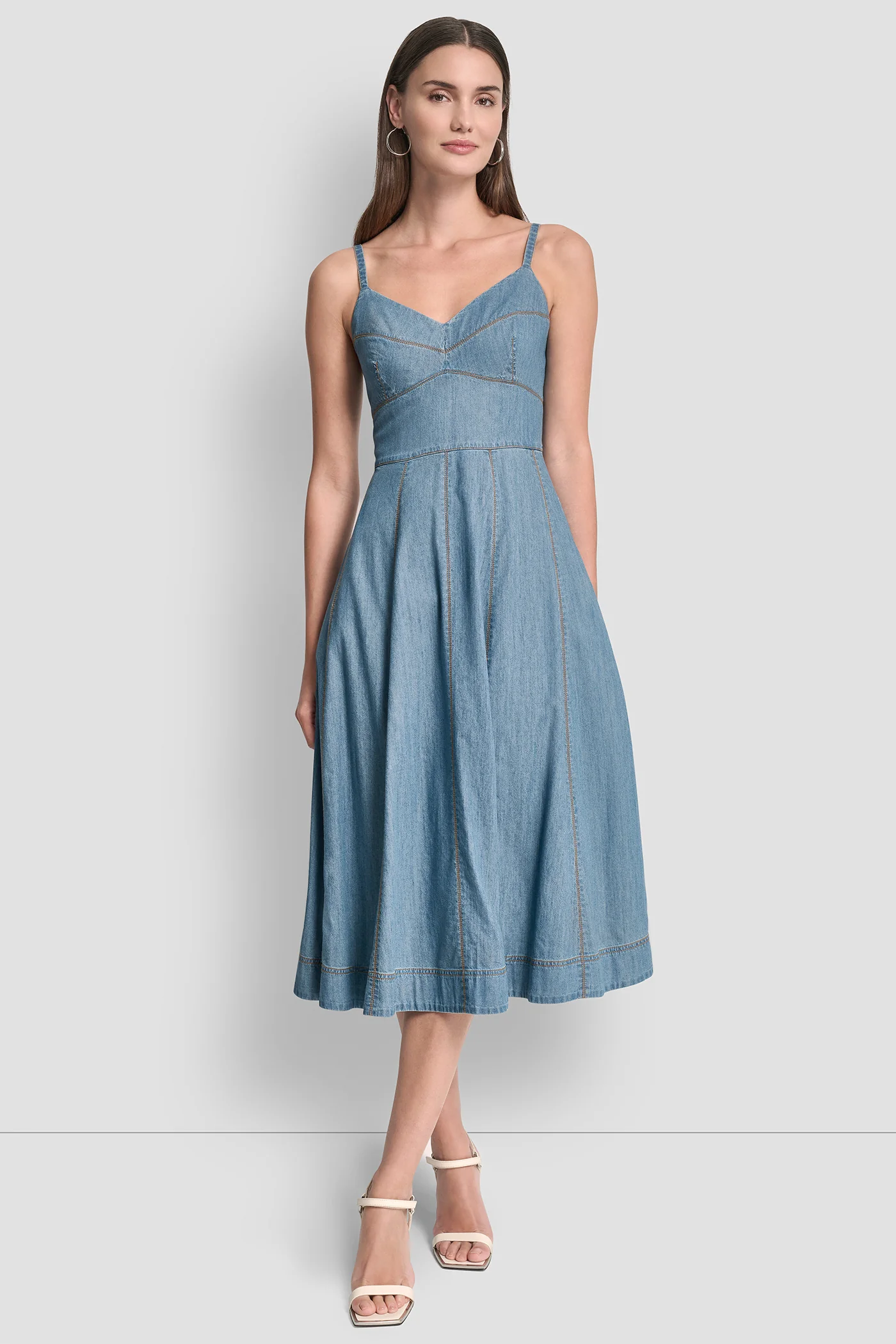 DENIM MIDI FIT & FLARE DRESS - Image 6