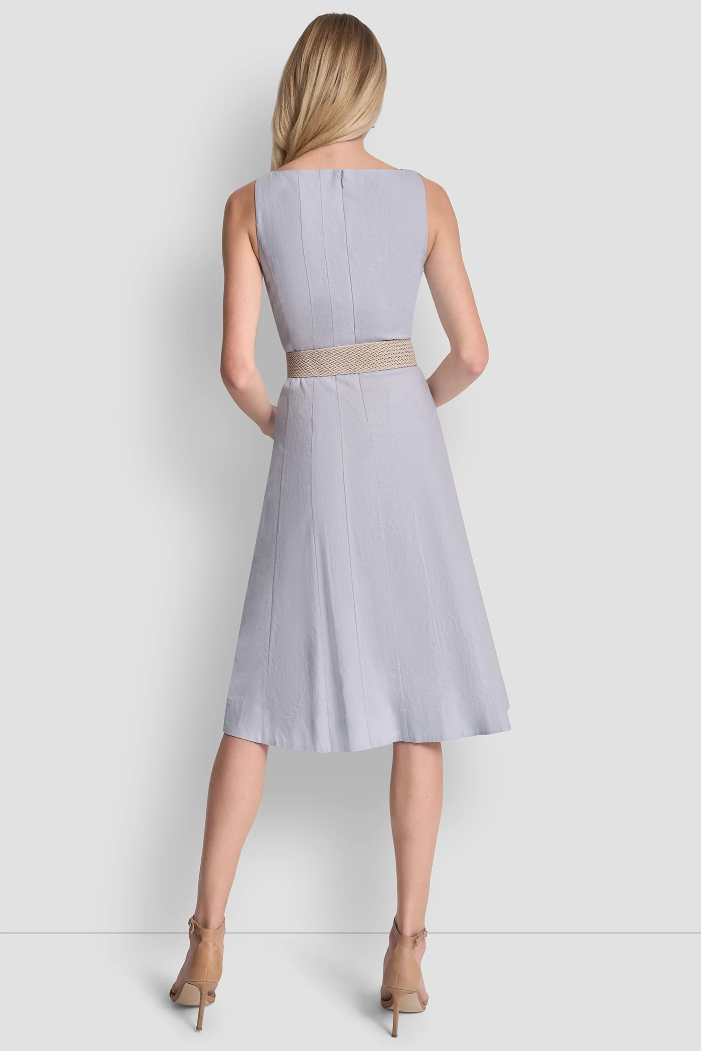 LINEN-BLEND MIDI FIT & FLARE DRESS - Image 2