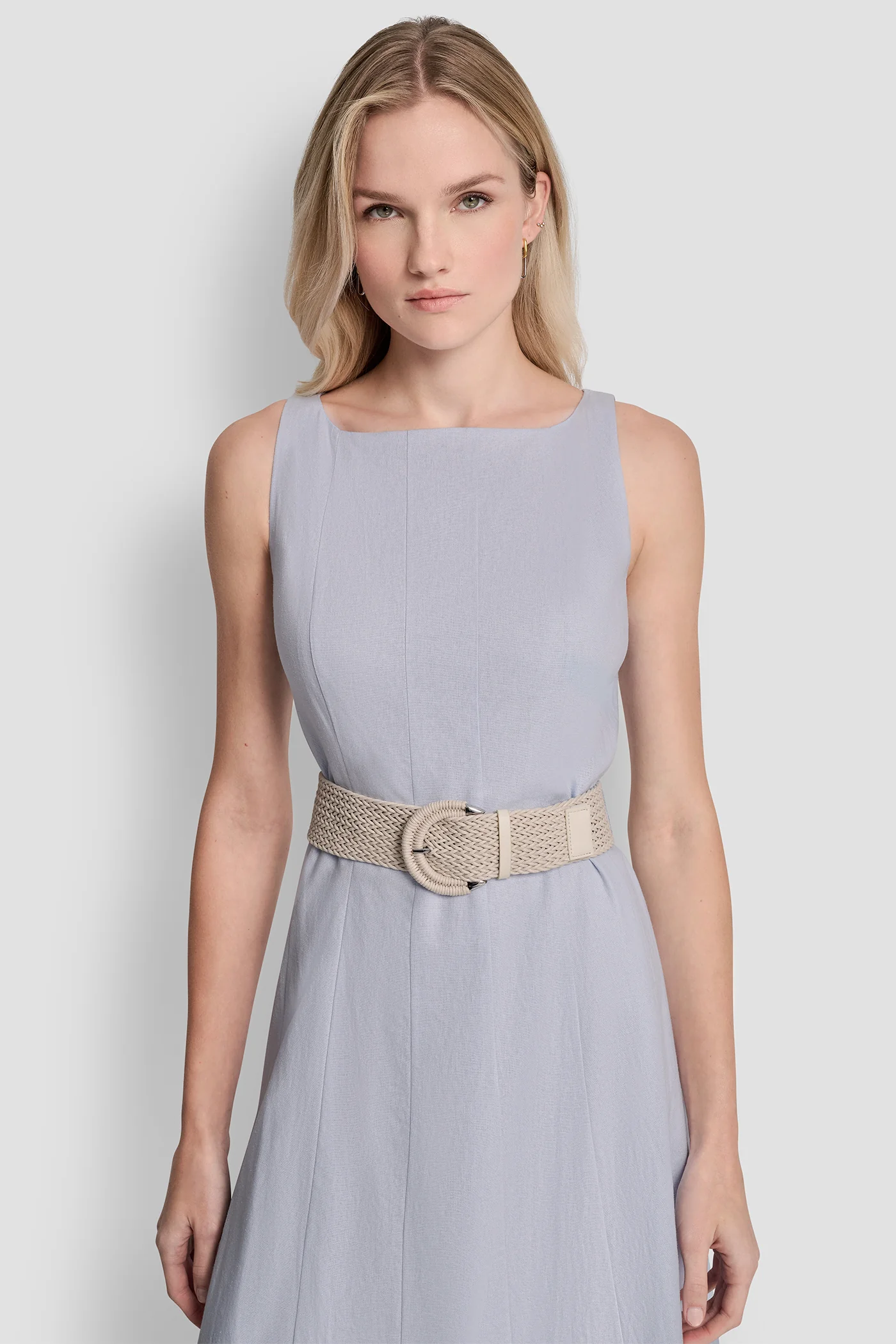LINEN-BLEND MIDI FIT & FLARE DRESS - Image 5