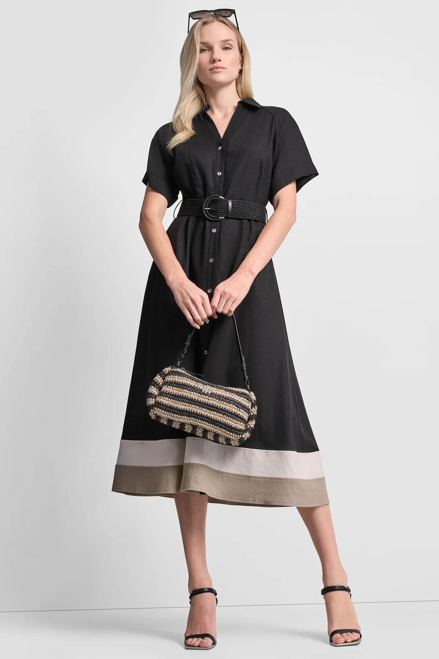 COLOR-BLOCK FIT & FLARE MIDI SHIRT DRESS - Image 6