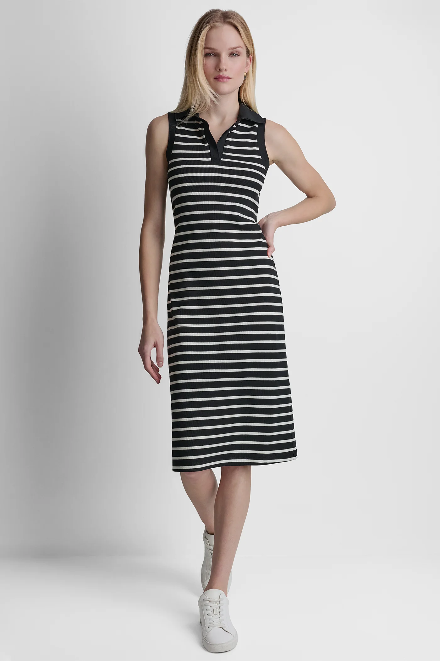 SLEEVELESS RIBBED POLO DRESS - Image 4