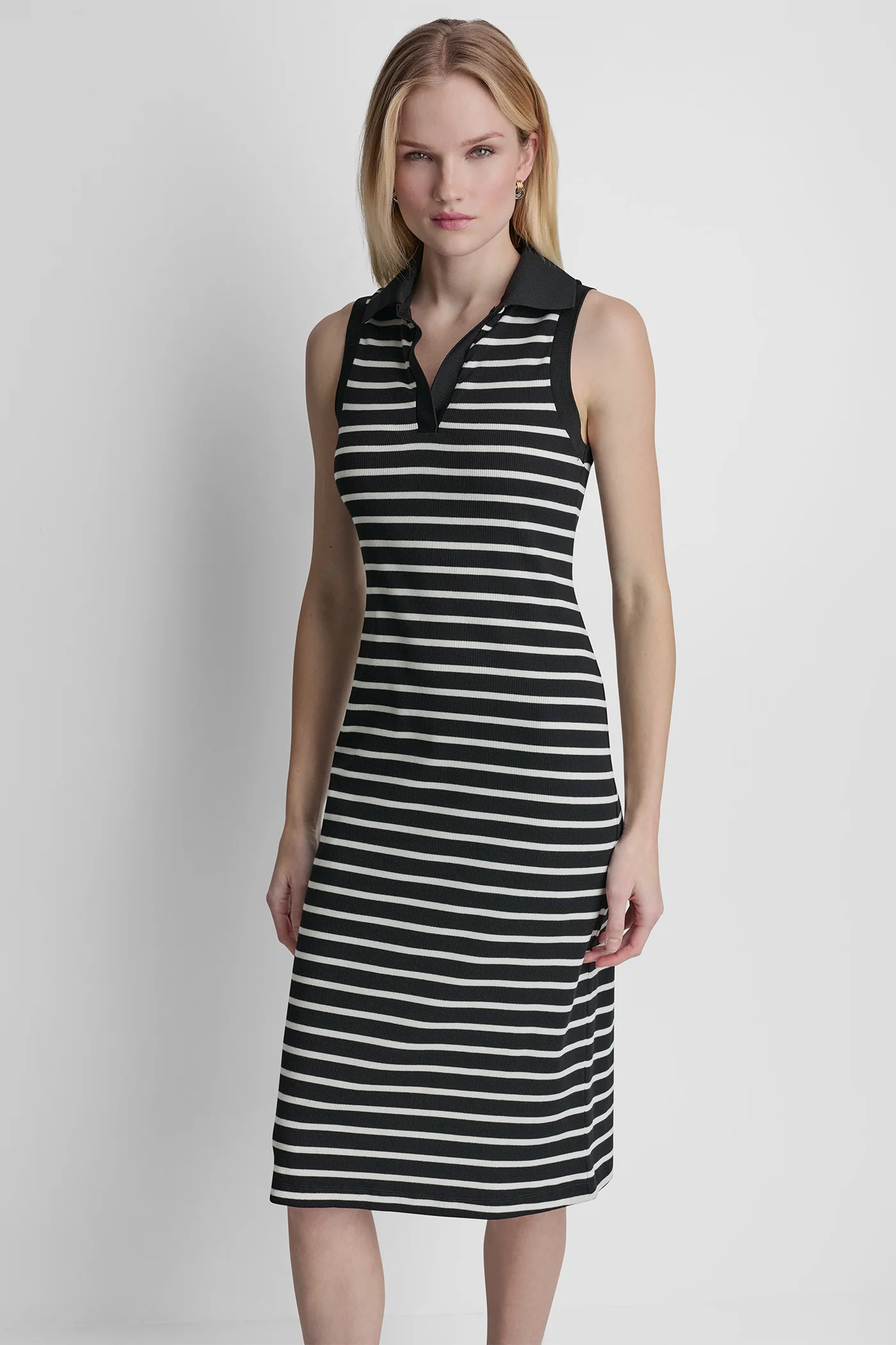 SLEEVELESS RIBBED POLO DRESS - Image 5