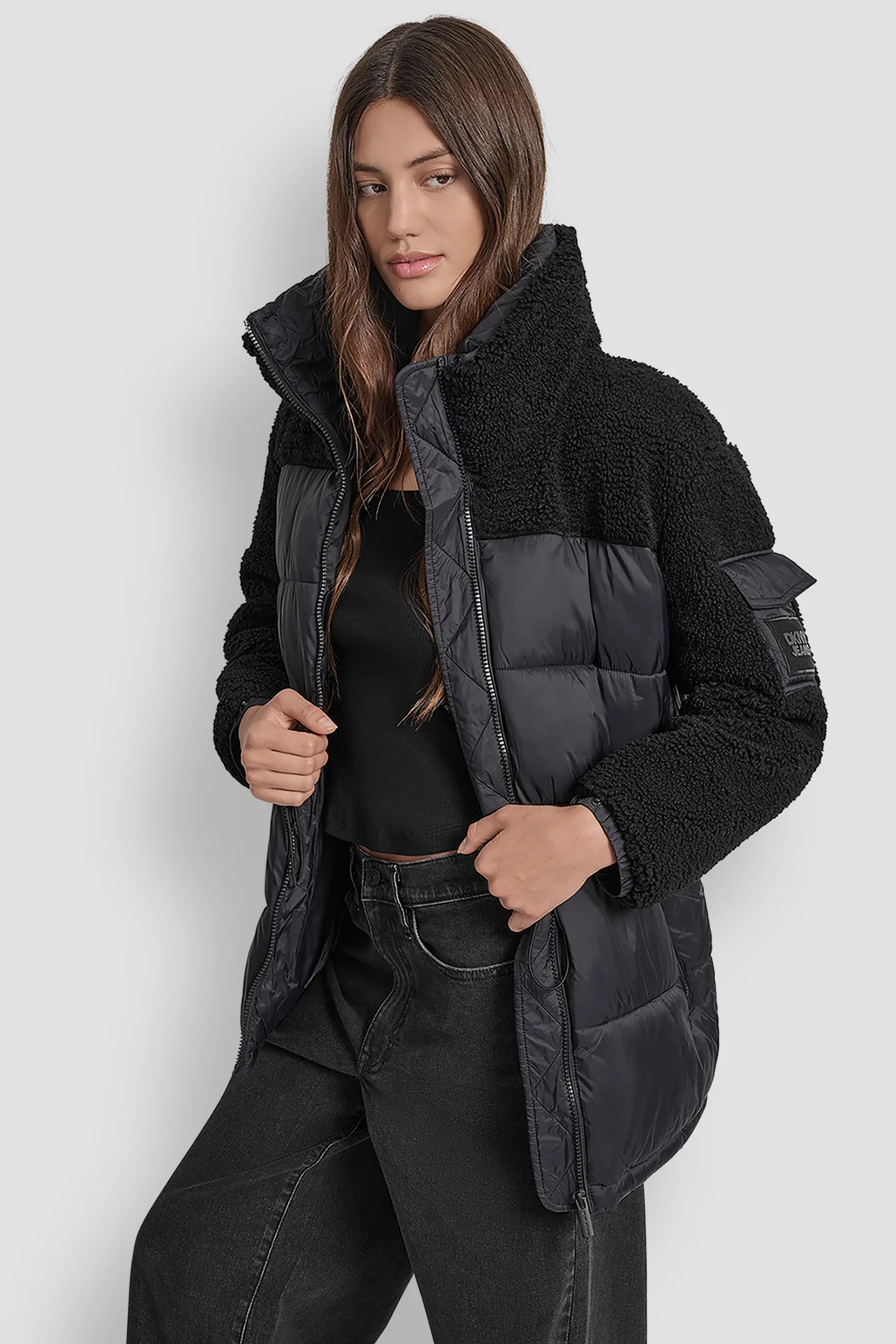 SHERPA PANELED PUFFER COAT