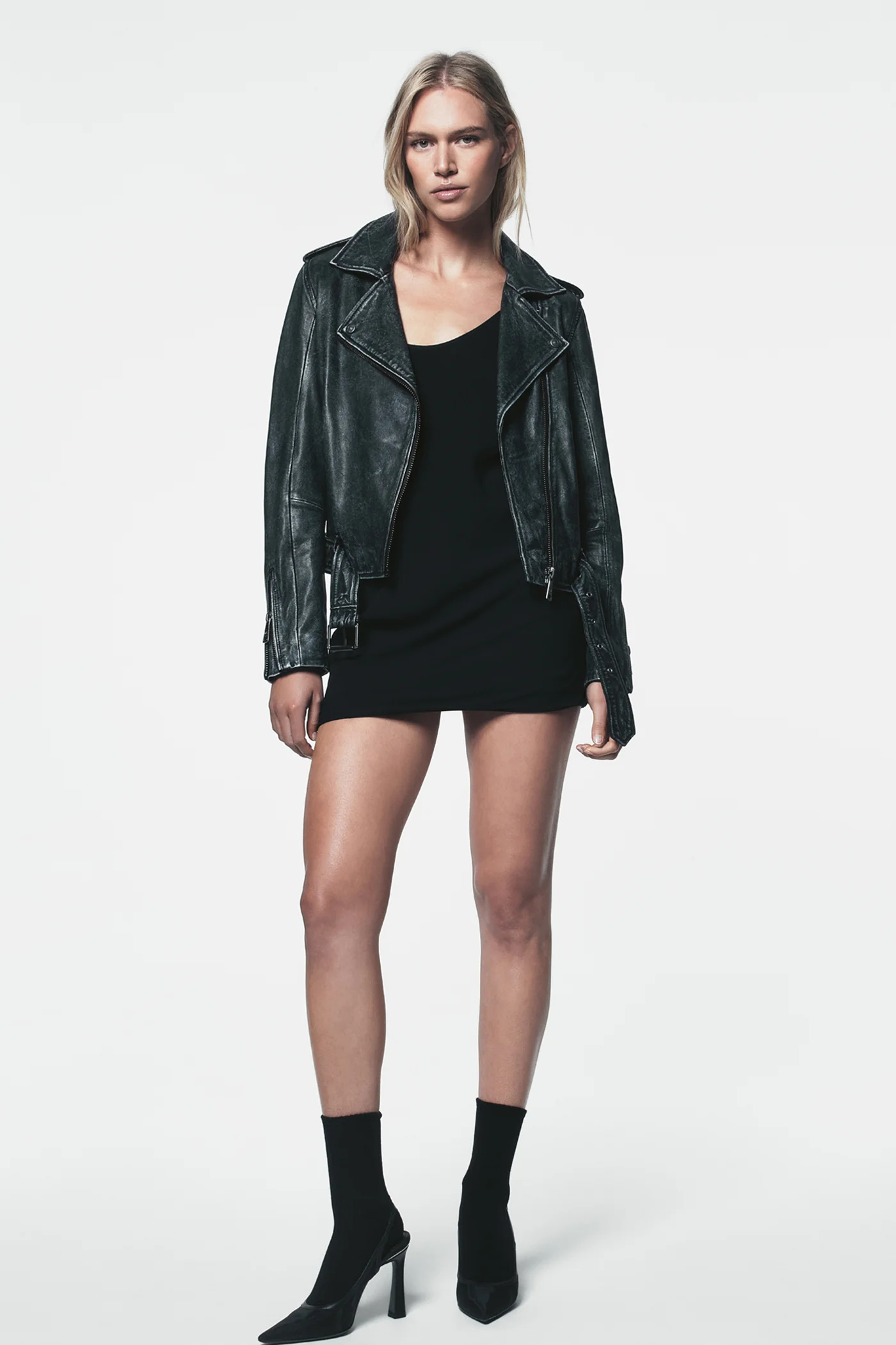 DISTRESSED LEATHER MOTO JACKET