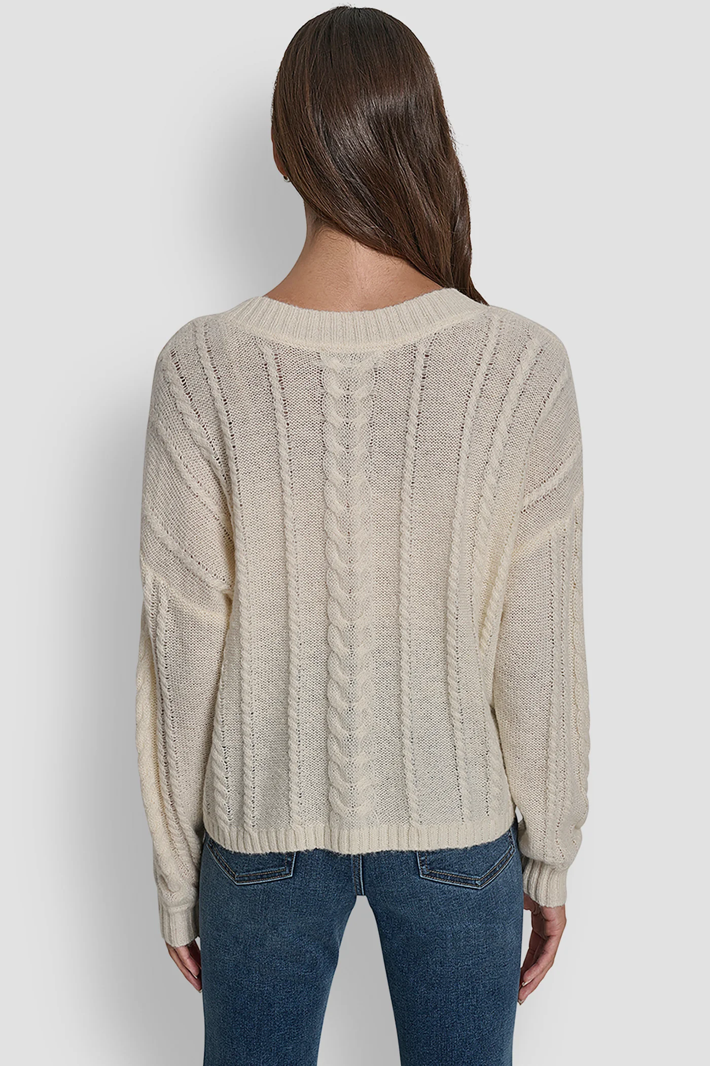 MOHAIR LIKE CABLE V-NECK SWEATER - Image 2