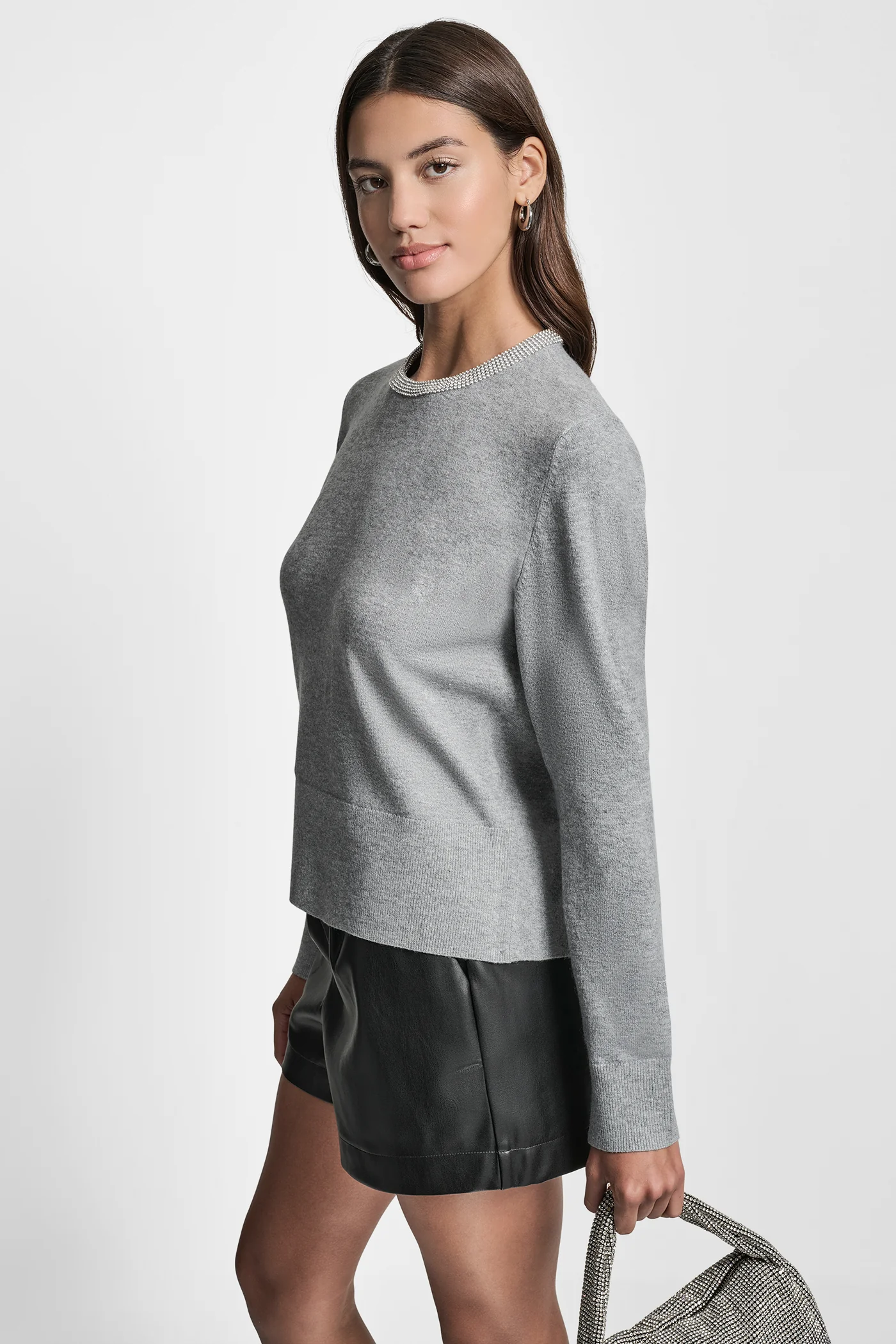 CREW NECK  WITH RHINESTONE TRIM AT NECK - Image 4
