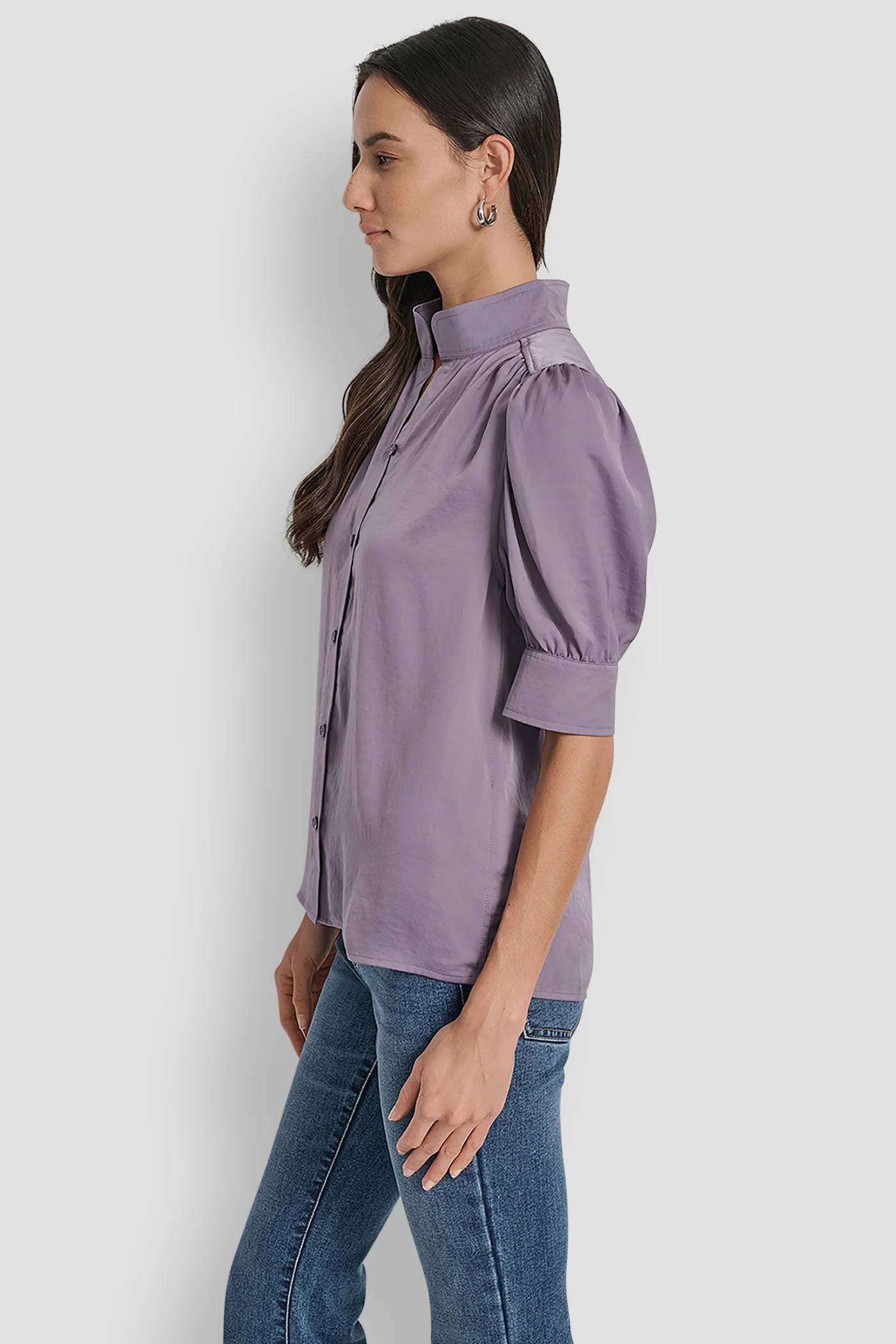 PUFF SLEEVE COLLARLESS SHIRT - Image 3
