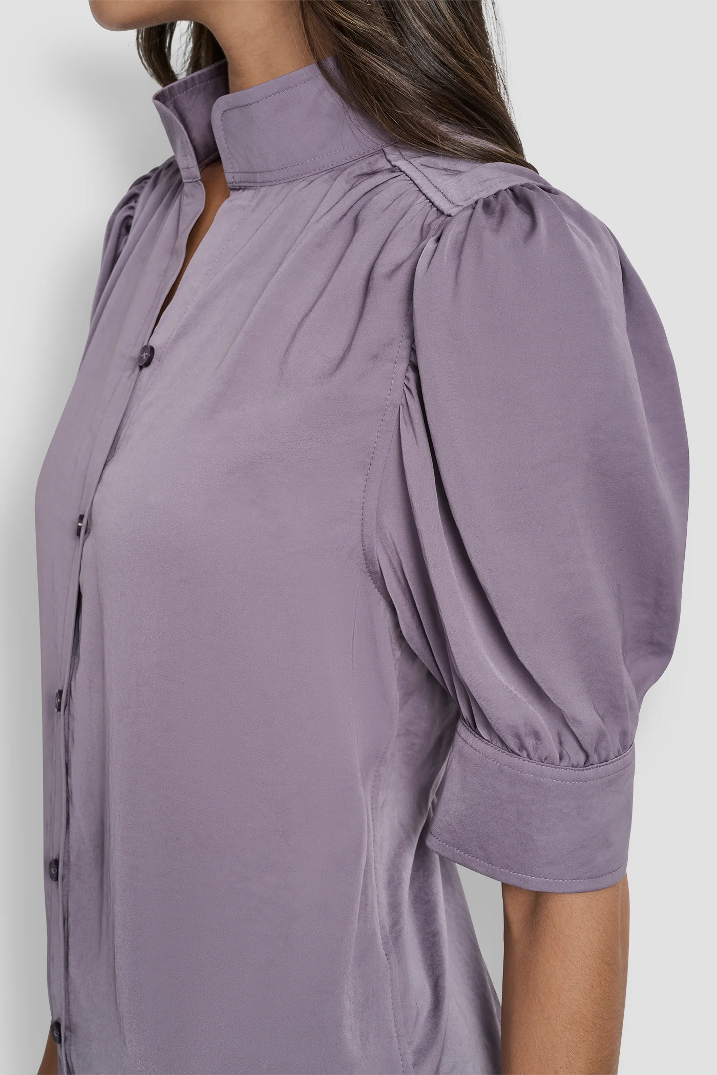PUFF SLEEVE COLLARLESS SHIRT - Image 4