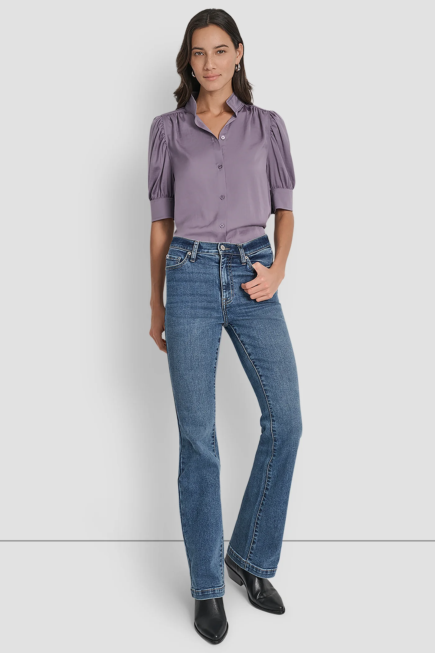 PUFF SLEEVE COLLARLESS SHIRT - Image 6