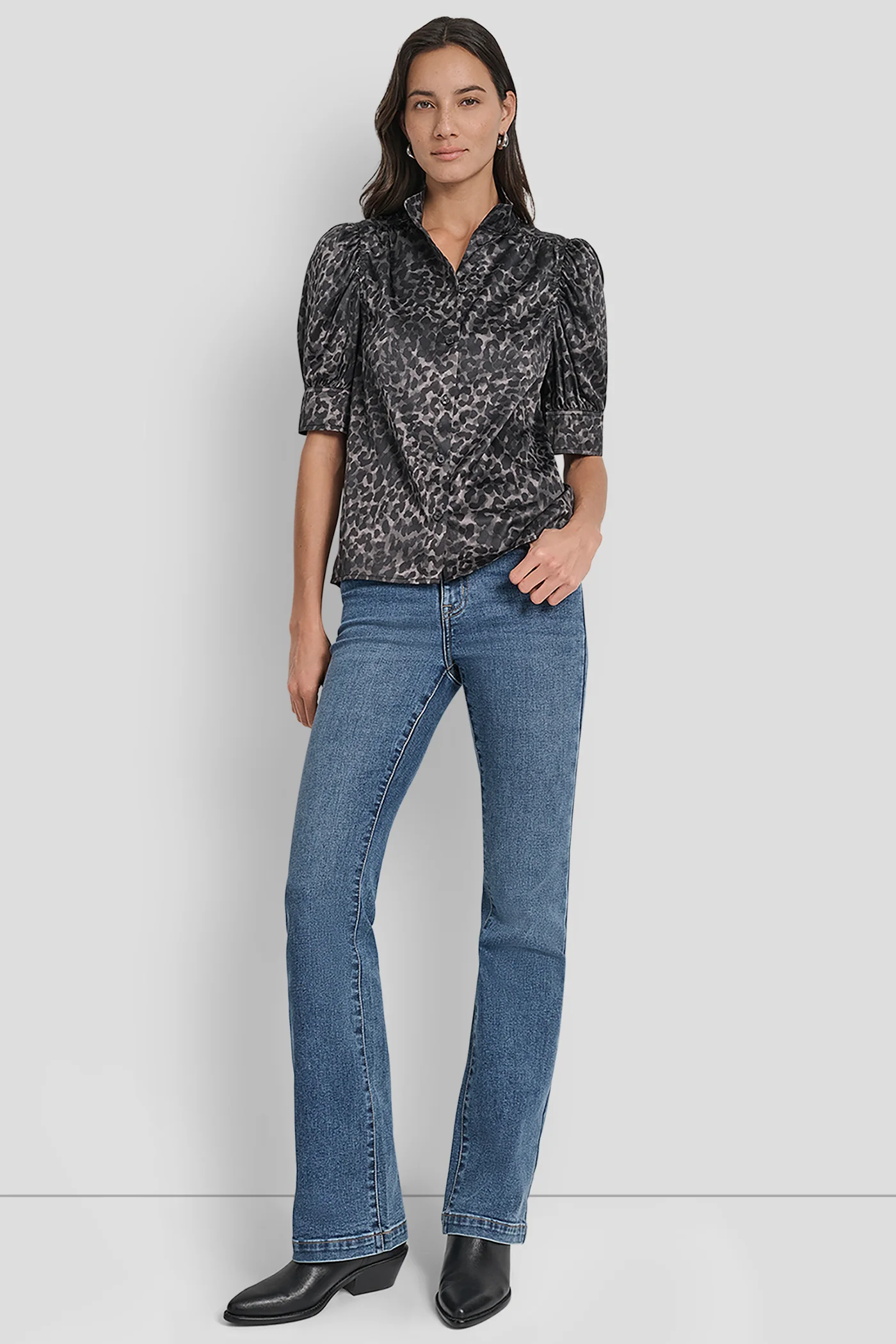 PUFF SLEEVE COLLARLESS SHIRT - Image 2