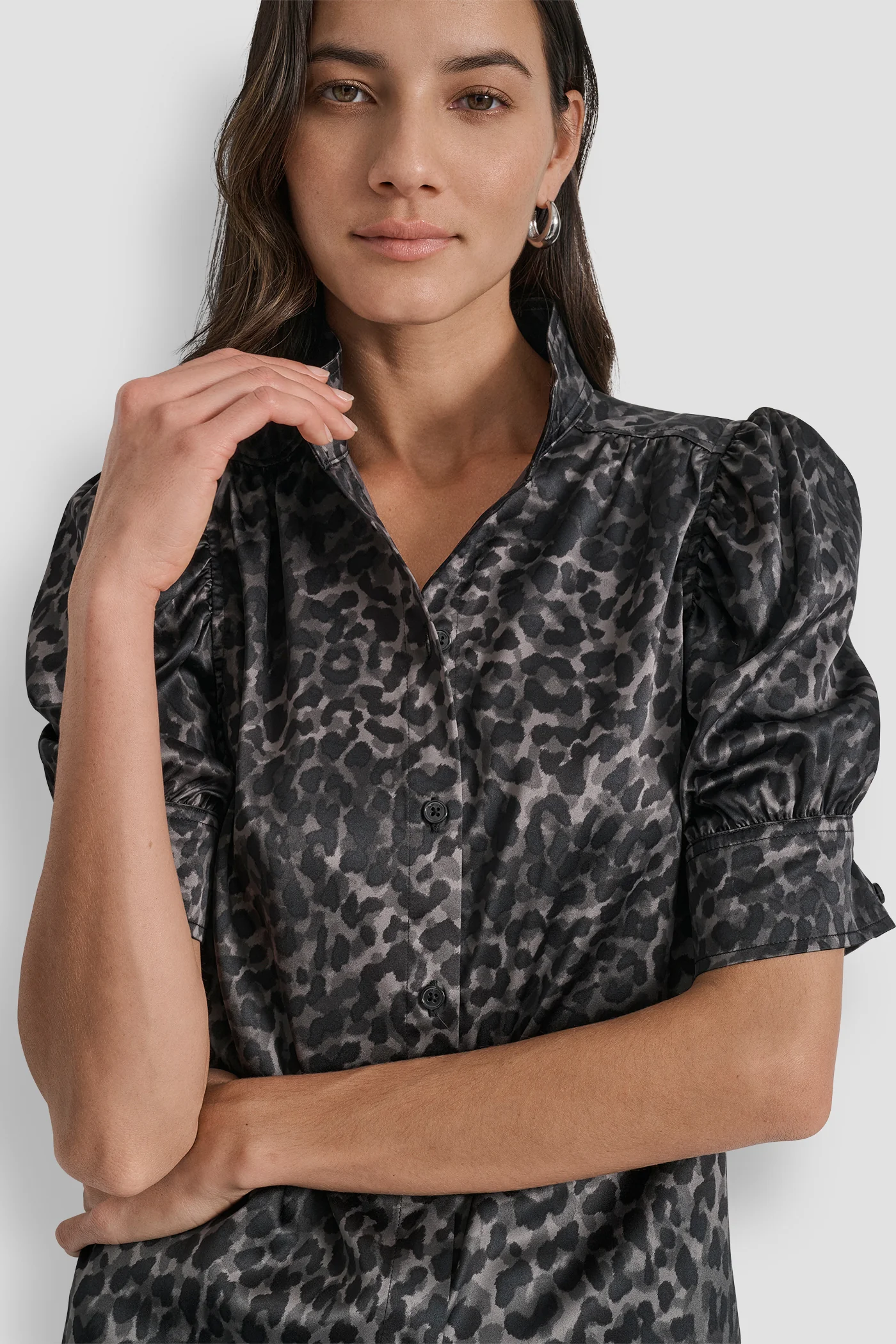PUFF SLEEVE COLLARLESS SHIRT - Image 4