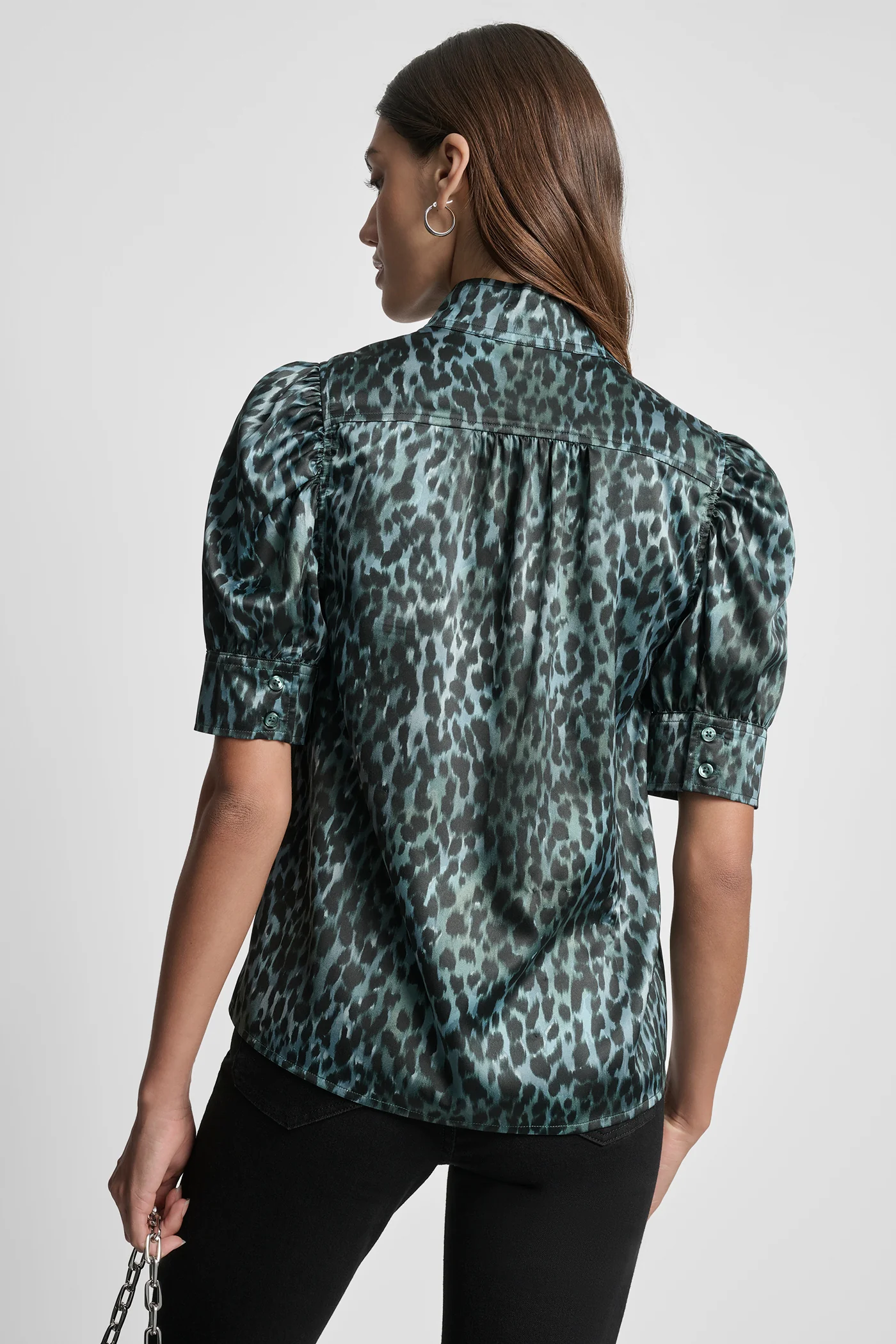PUFF SLEEVE COLLARLESS SHIRT - Image 2