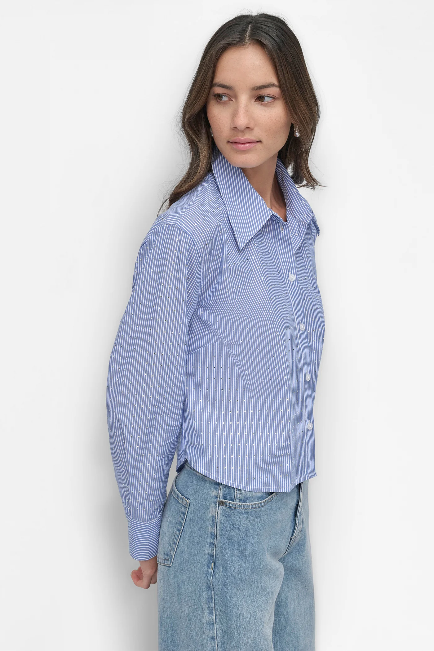STRIPED POPILIN STUDDED RHINESTONE TOP - Image 3