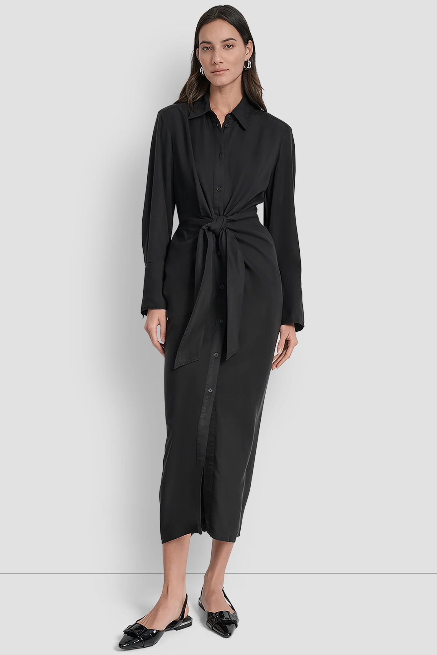 GARMENT DYE LONG SLEEVE BUTTON FRONT SHIRT DRESS