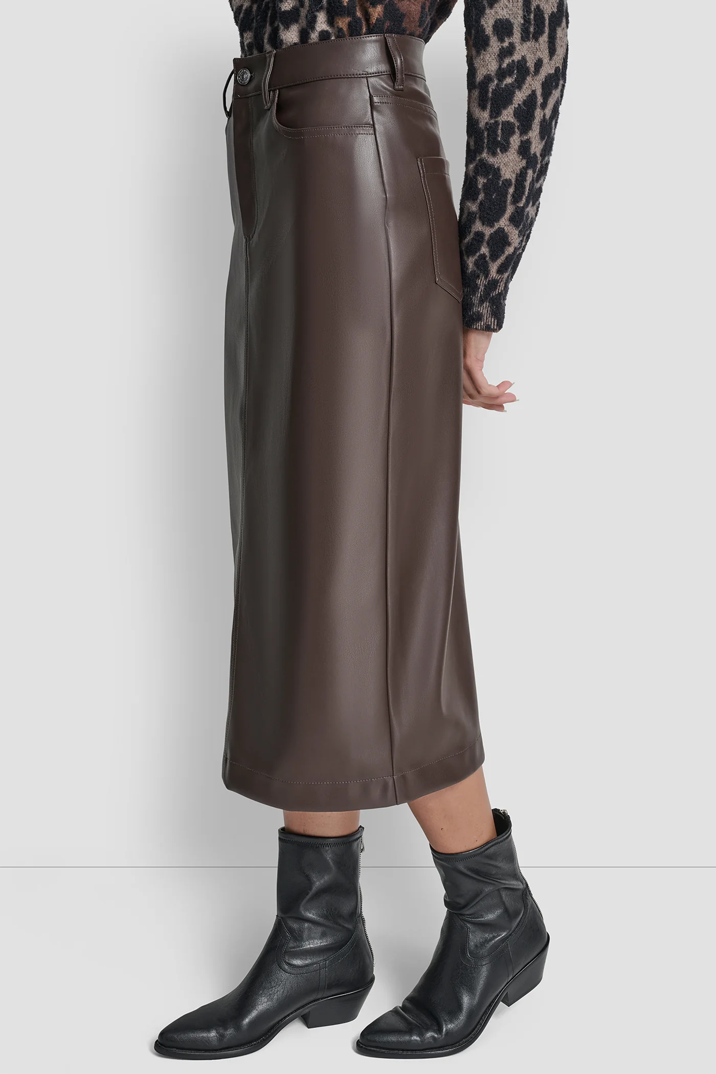 FAUX LEATHER MIDI COLUMN SKIRT - Image 4