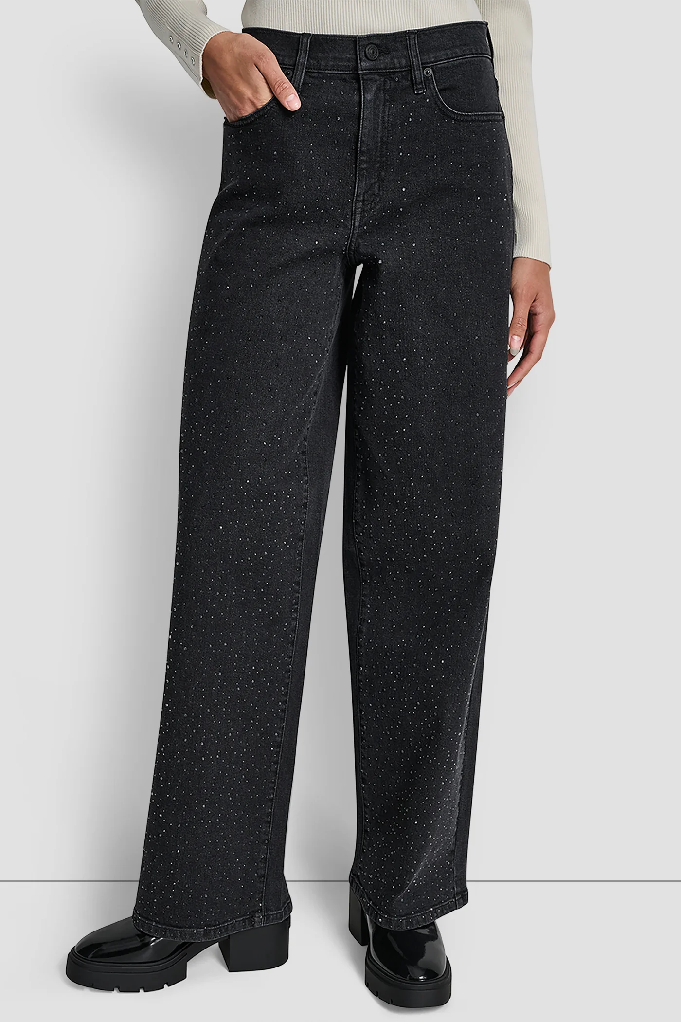 HIGH RISE WIDE LEG WITH RHINESTONE EMBELLISHMENT