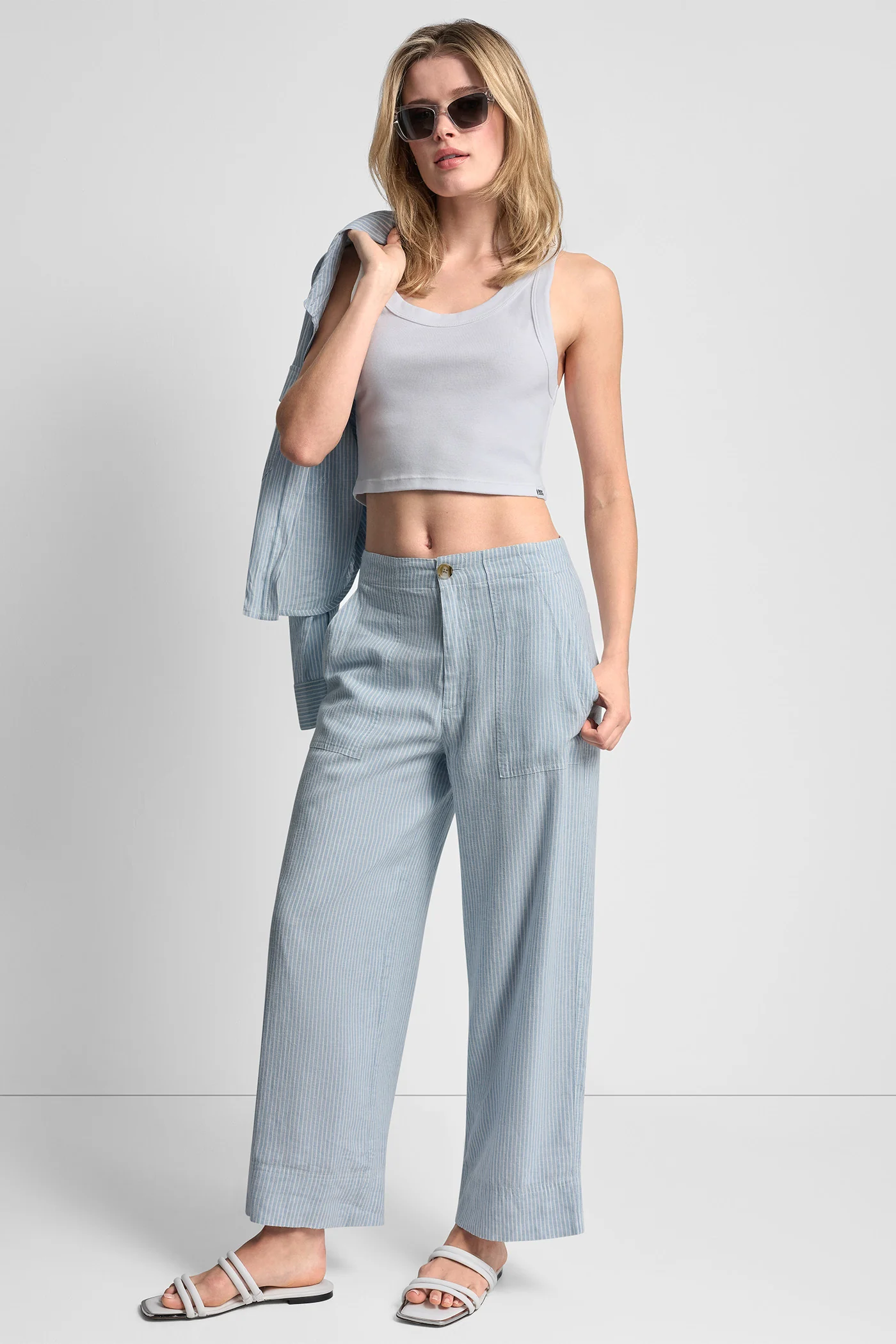 CROPPED WIDE LEG LINEN-BLEND PANTS - Image 8