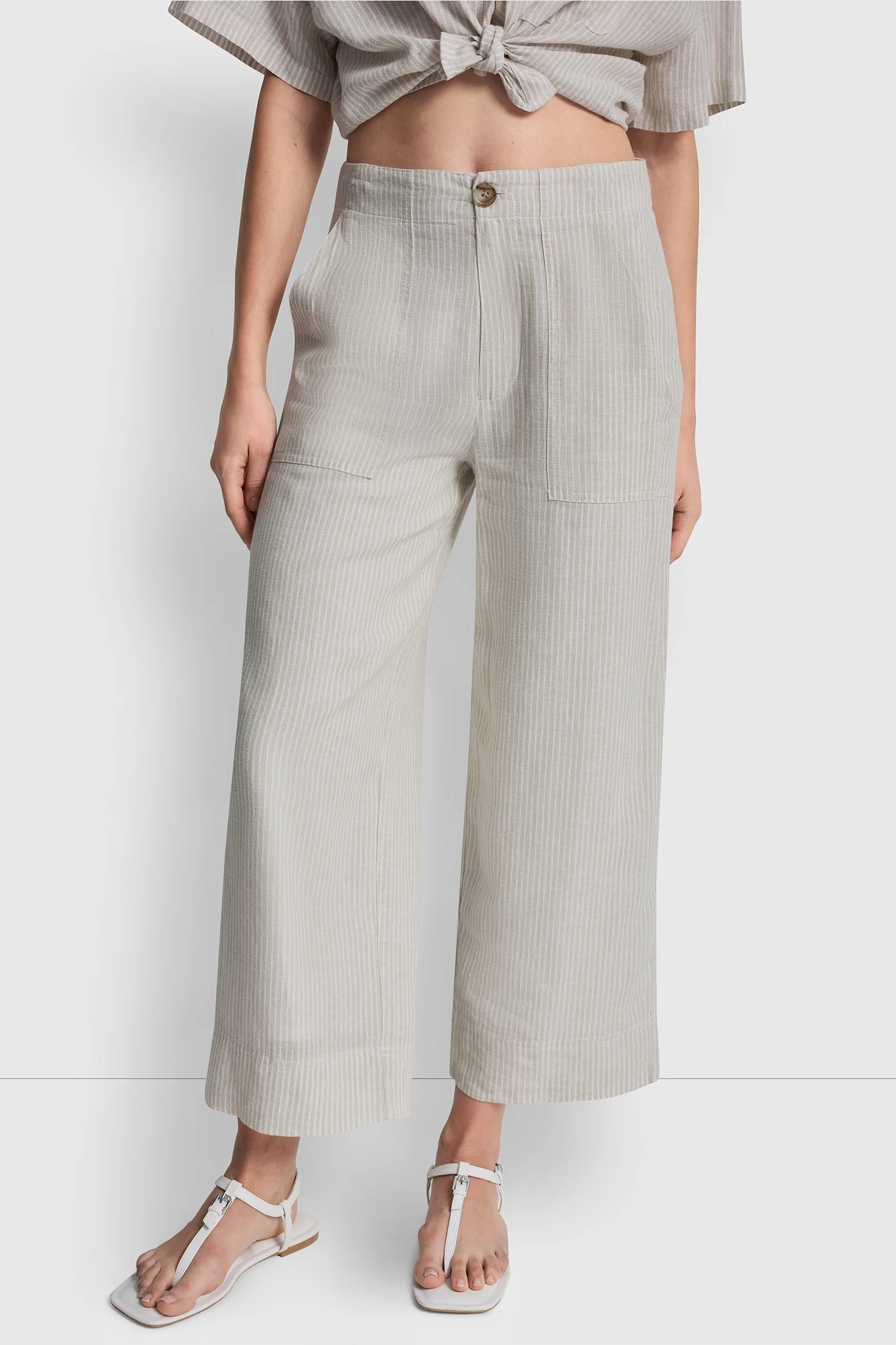 CROPPED WIDE LEG LINEN-BLEND PANTS - Image 3