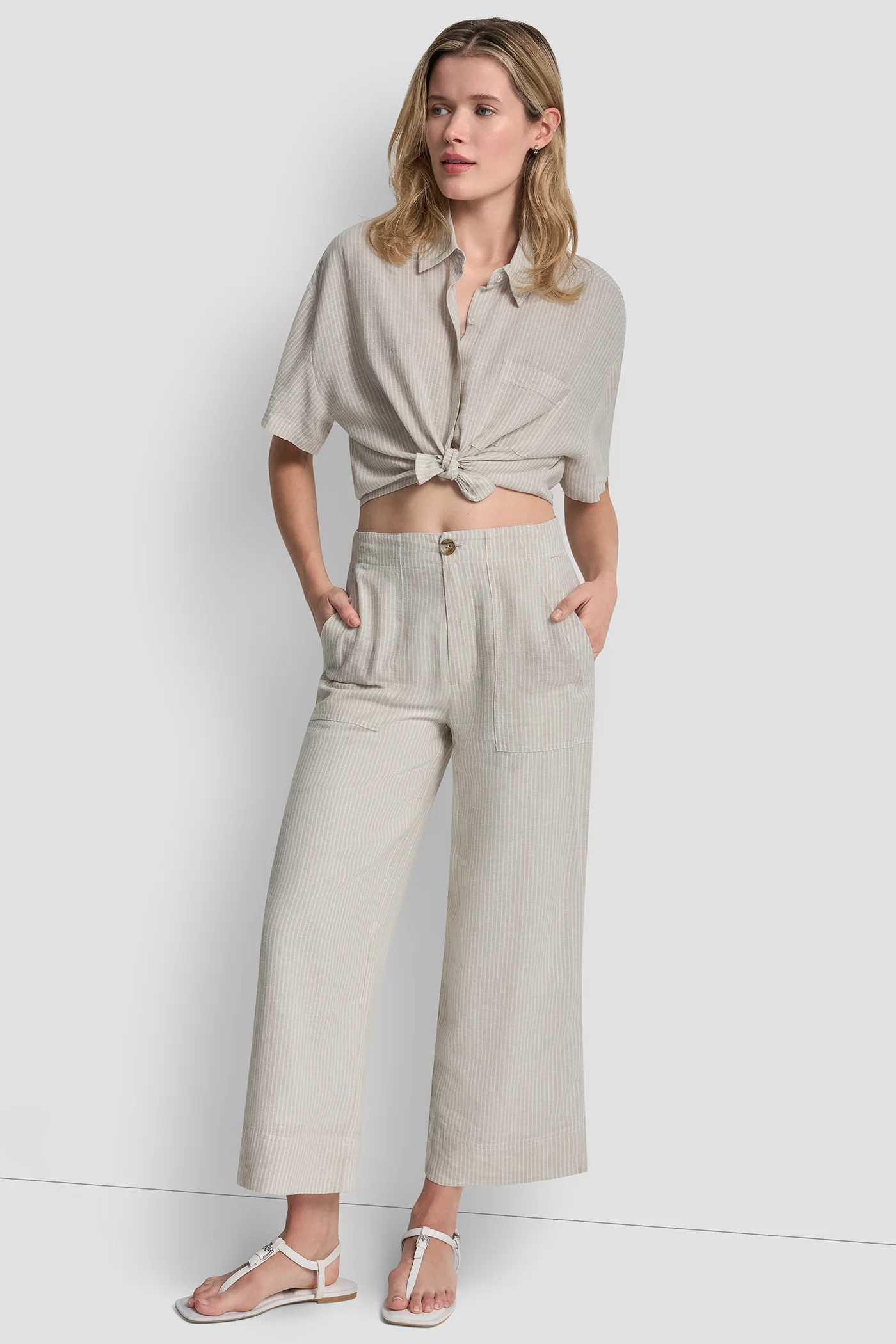 CROPPED WIDE LEG LINEN-BLEND PANTS - Image 5