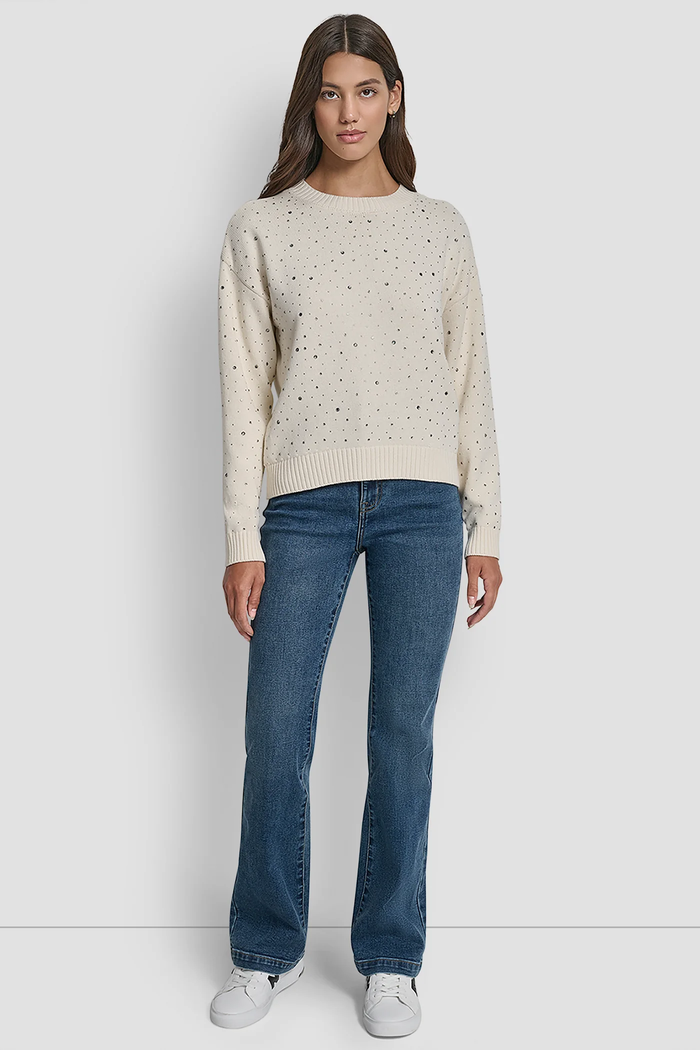 LONG SLEEVE RHINESTONE CREW NECK SWEATER - Image 4