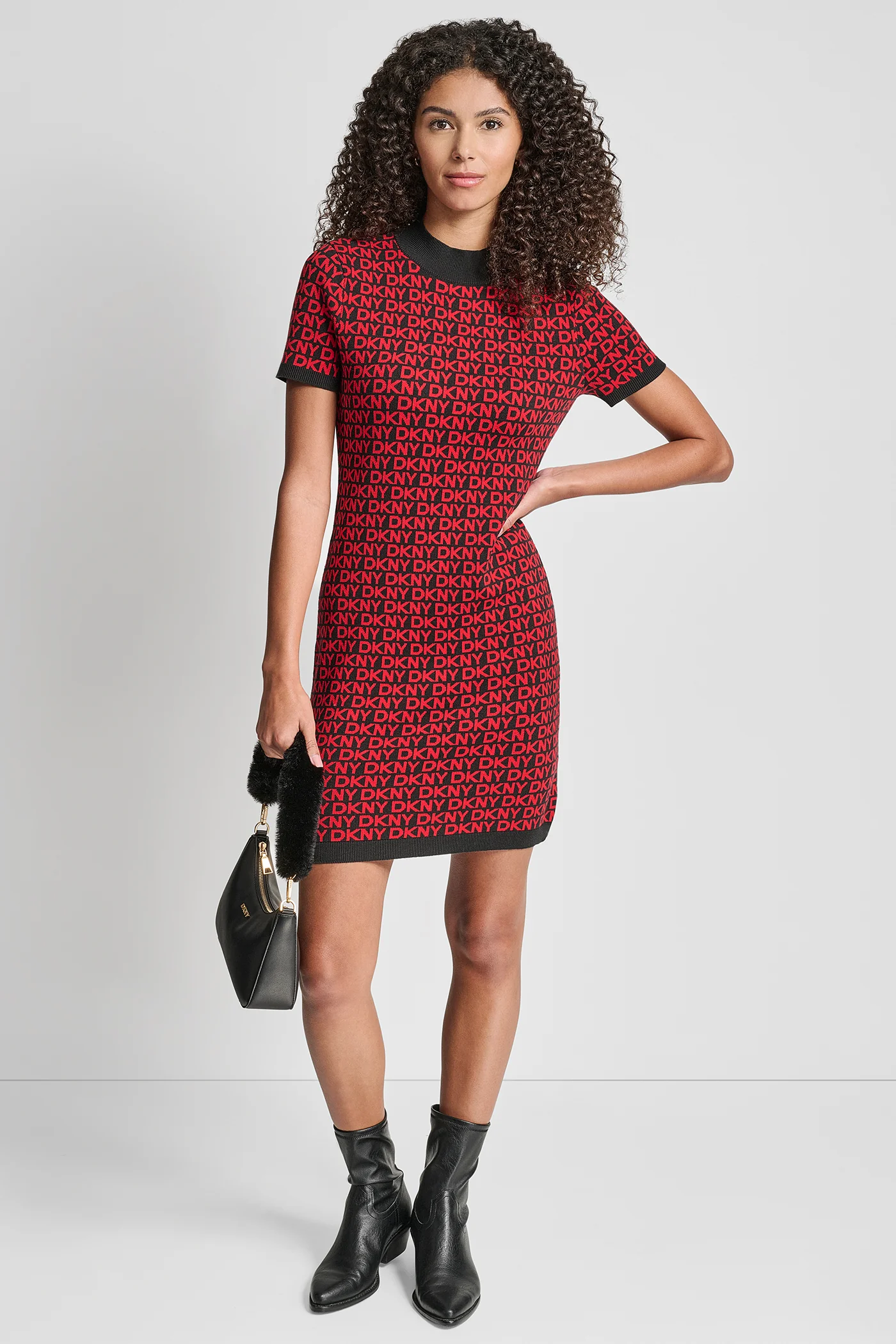 LOGO JACQUARD BALLET SLEEVE MOCK NECK SHORT DRESS - Image 6