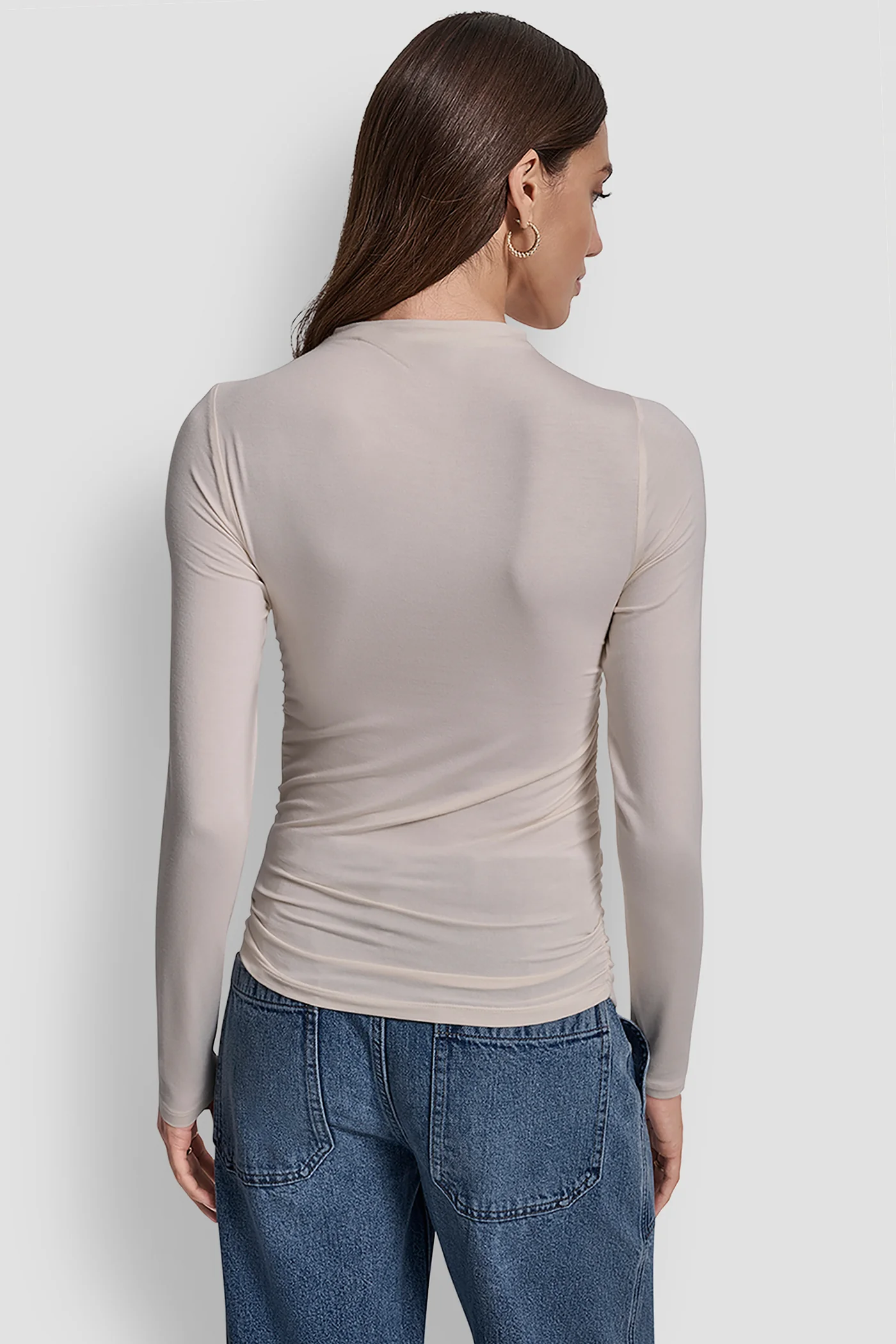 SIDE RUCHED HIGH NECK LONG SLEEVE TOP WITH RHINESTONE - Image 2