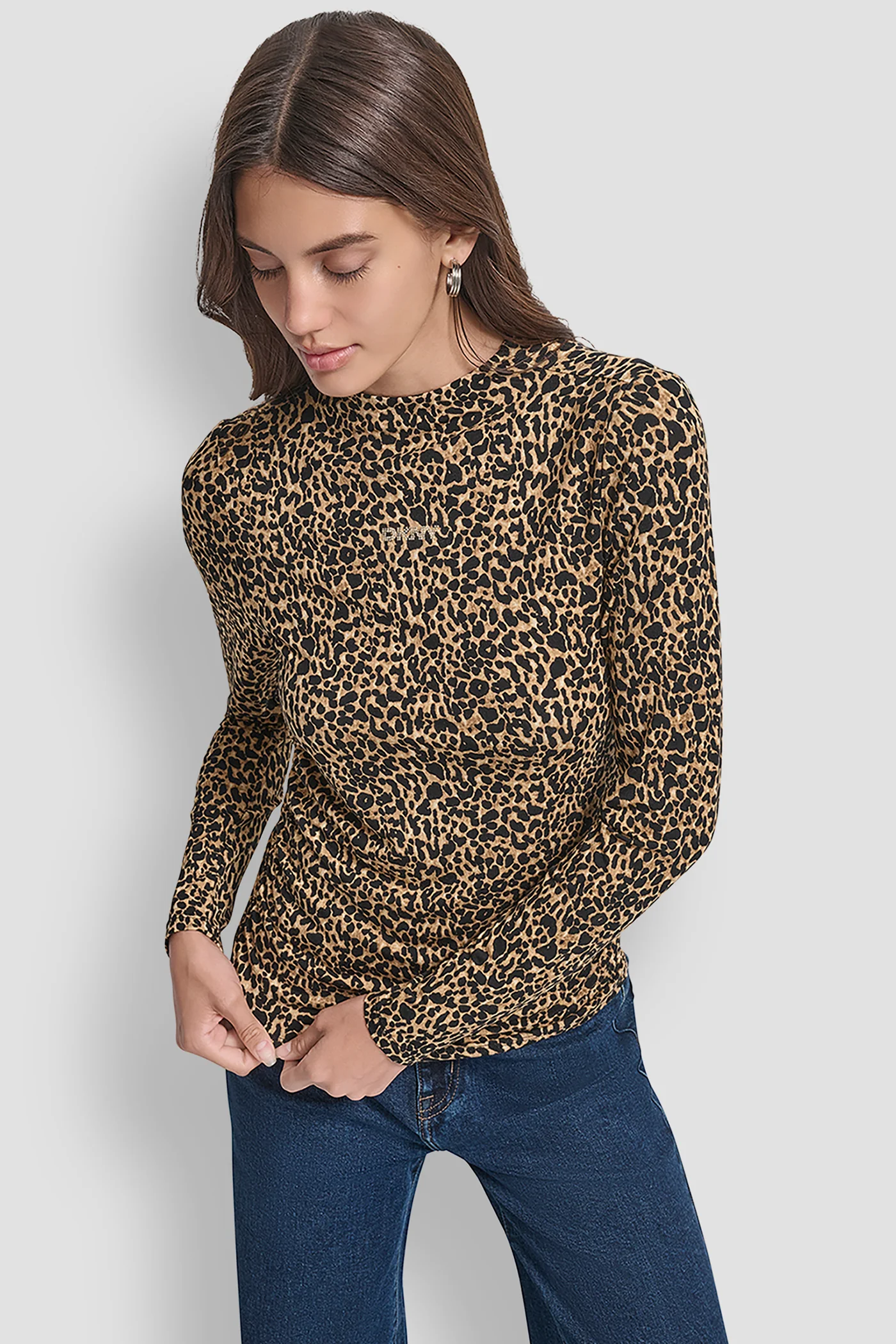 SIDE RUCHED HIGH NECK LONG SLEEVE TOP WITH RHINESTONE - Image 4