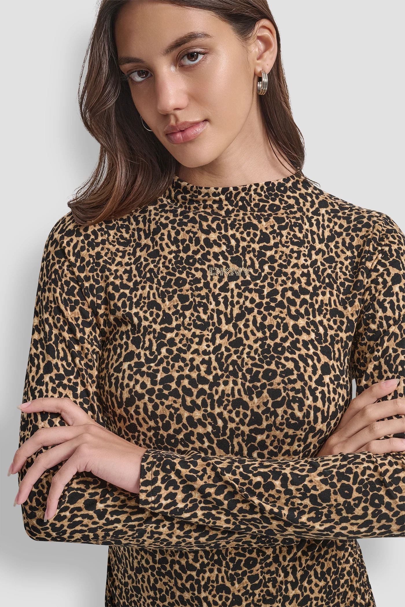 SIDE RUCHED HIGH NECK LONG SLEEVE TOP WITH RHINESTONE - Image 6