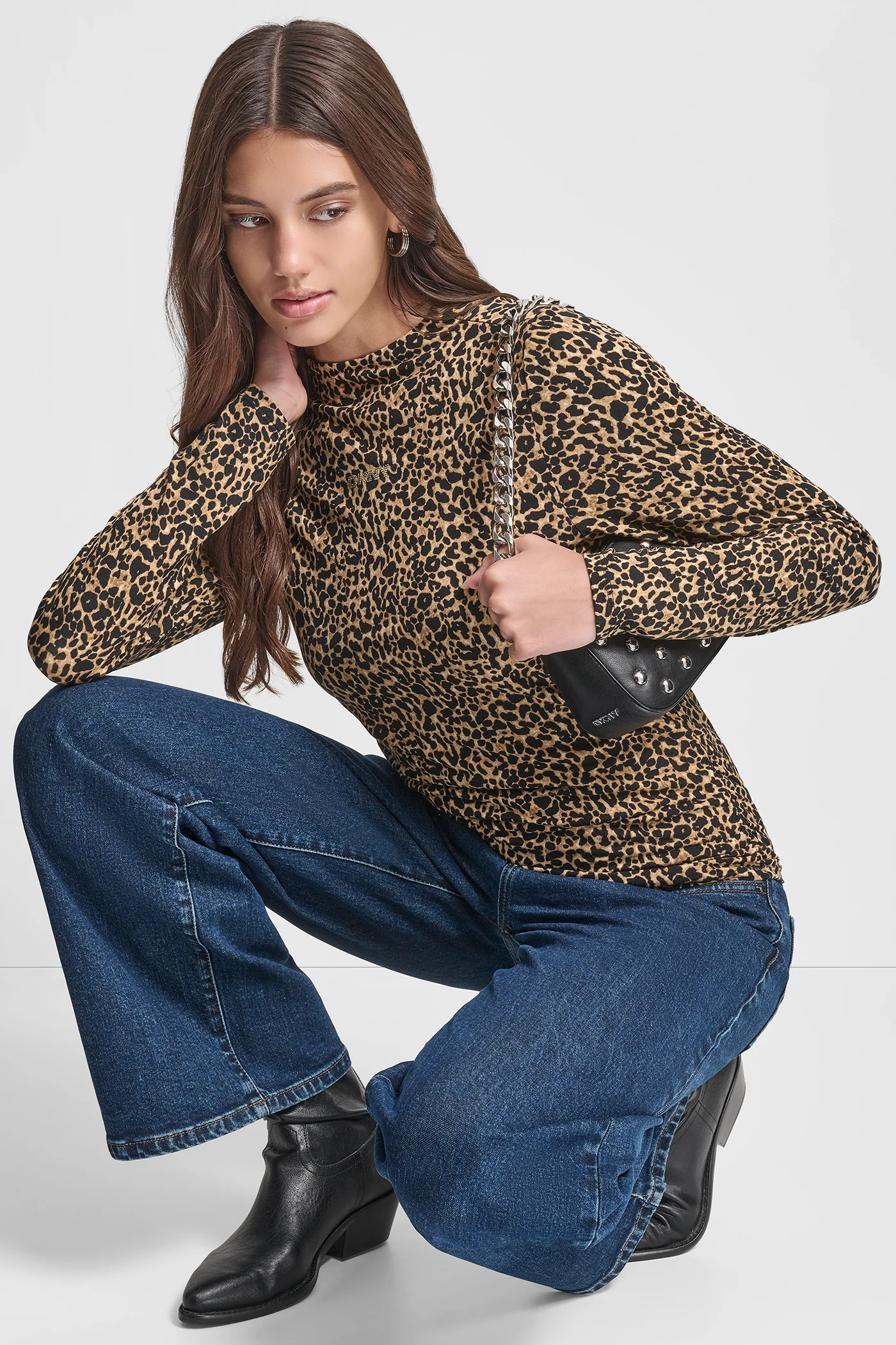 SIDE RUCHED HIGH NECK LONG SLEEVE TOP WITH RHINESTONE - Image 8