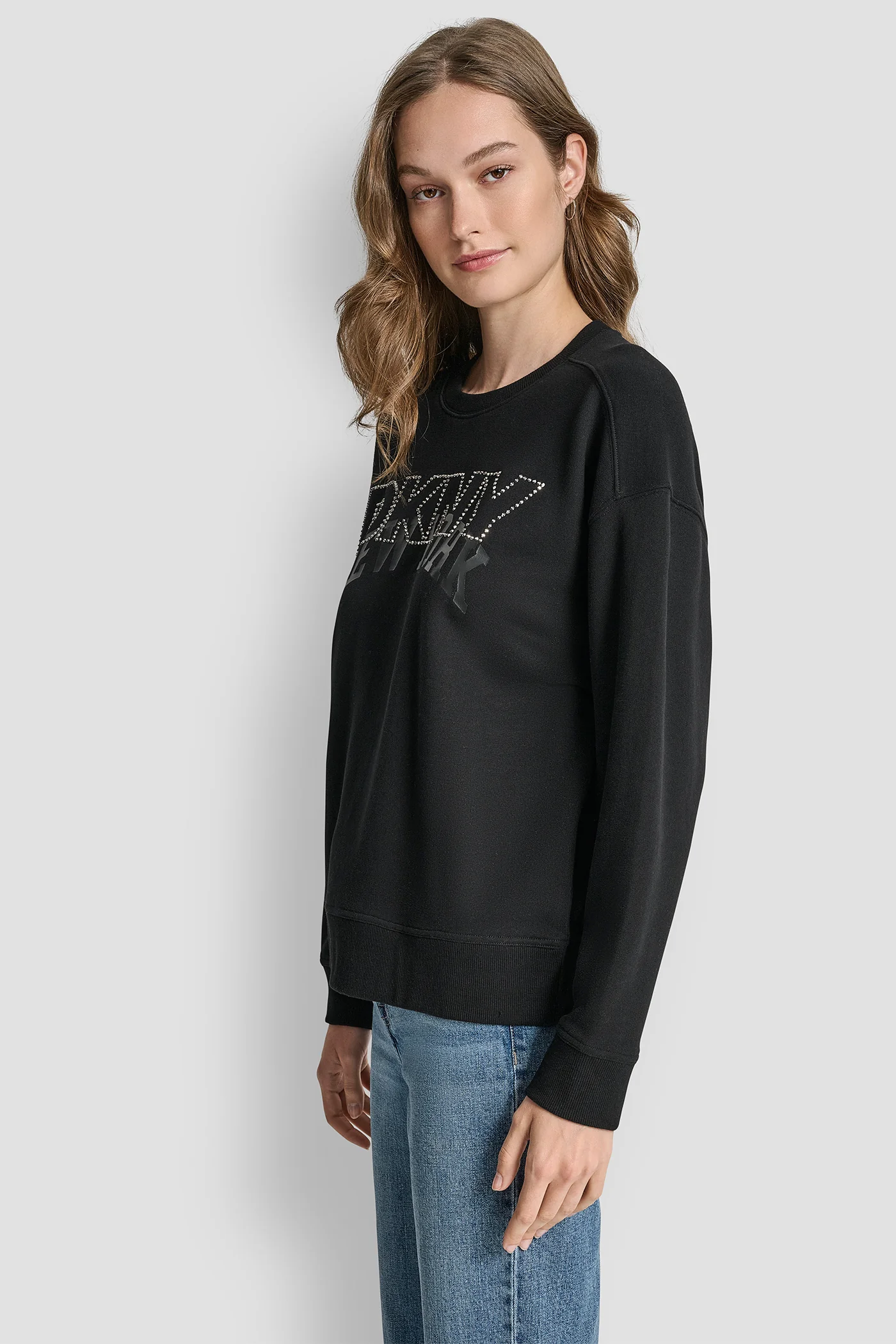 DKNY OUTLINE RHINESTONE NY PRINTED LOGO CREW NECK SWEATSHIRT - Image 3