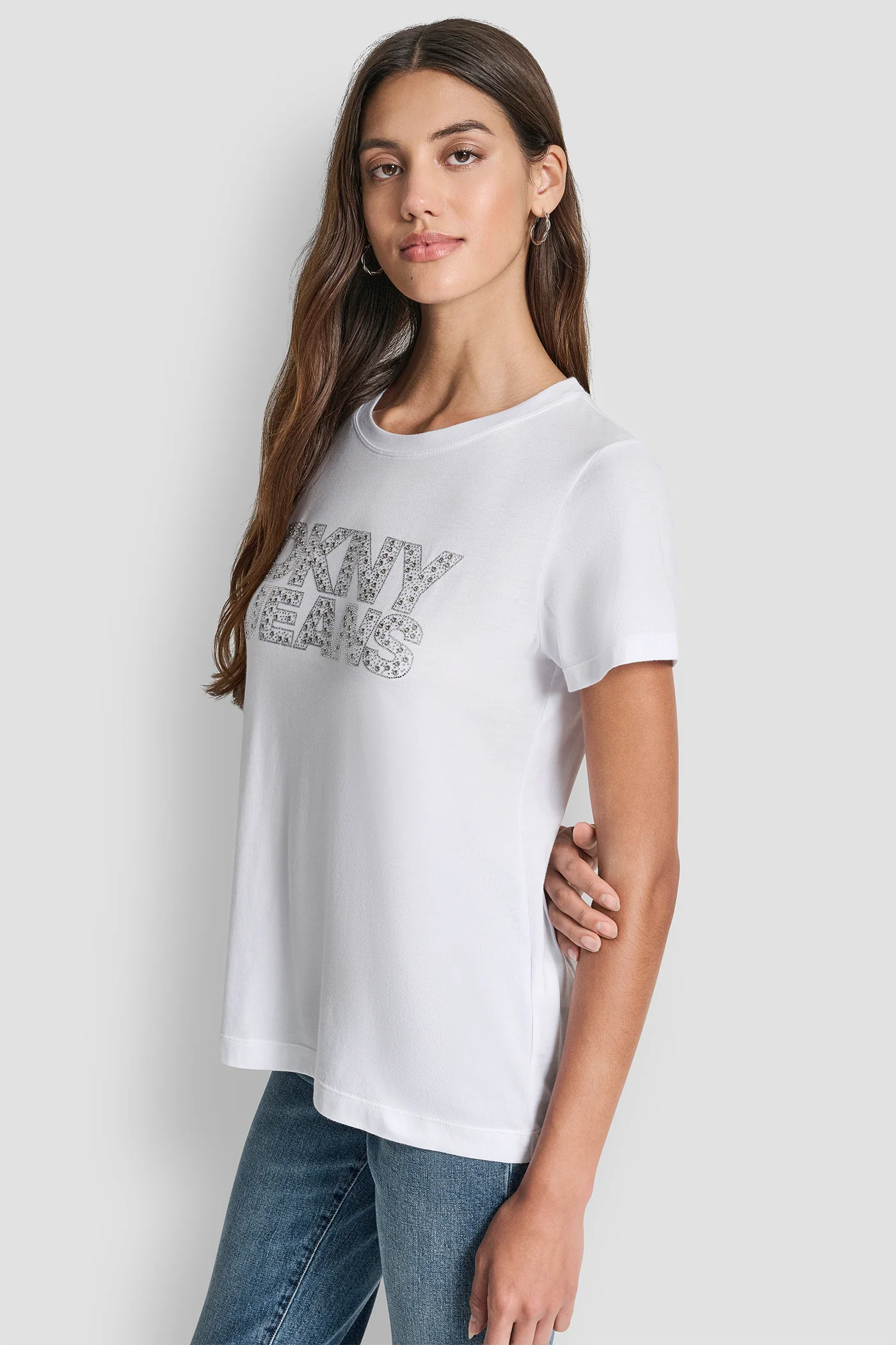DKNY JEANS STACKED MINI RHINESTONE LOGO CREW NECK - Image 3