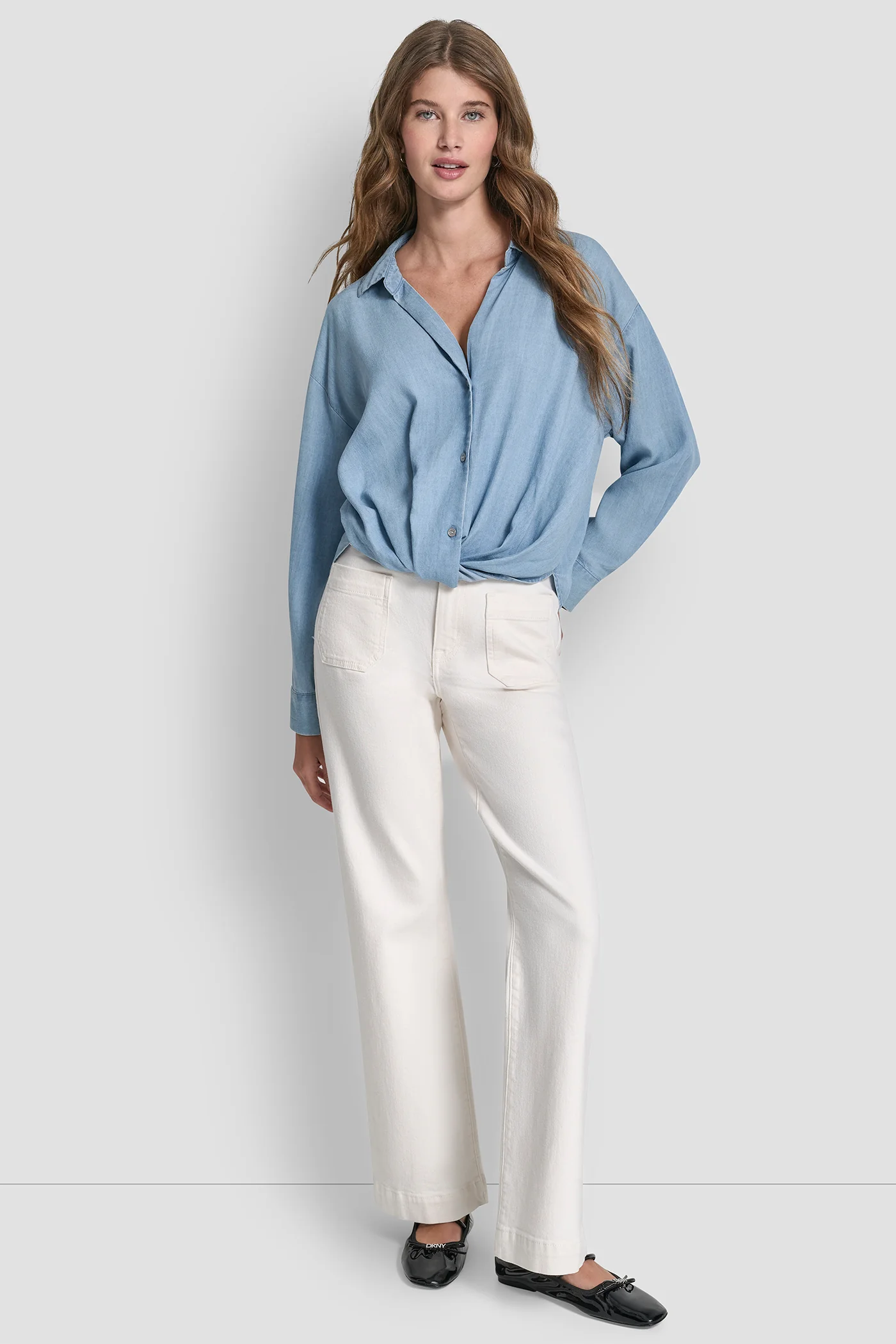 BUTTON-FRONT SHIRT WITH TWIST HEM - Image 4