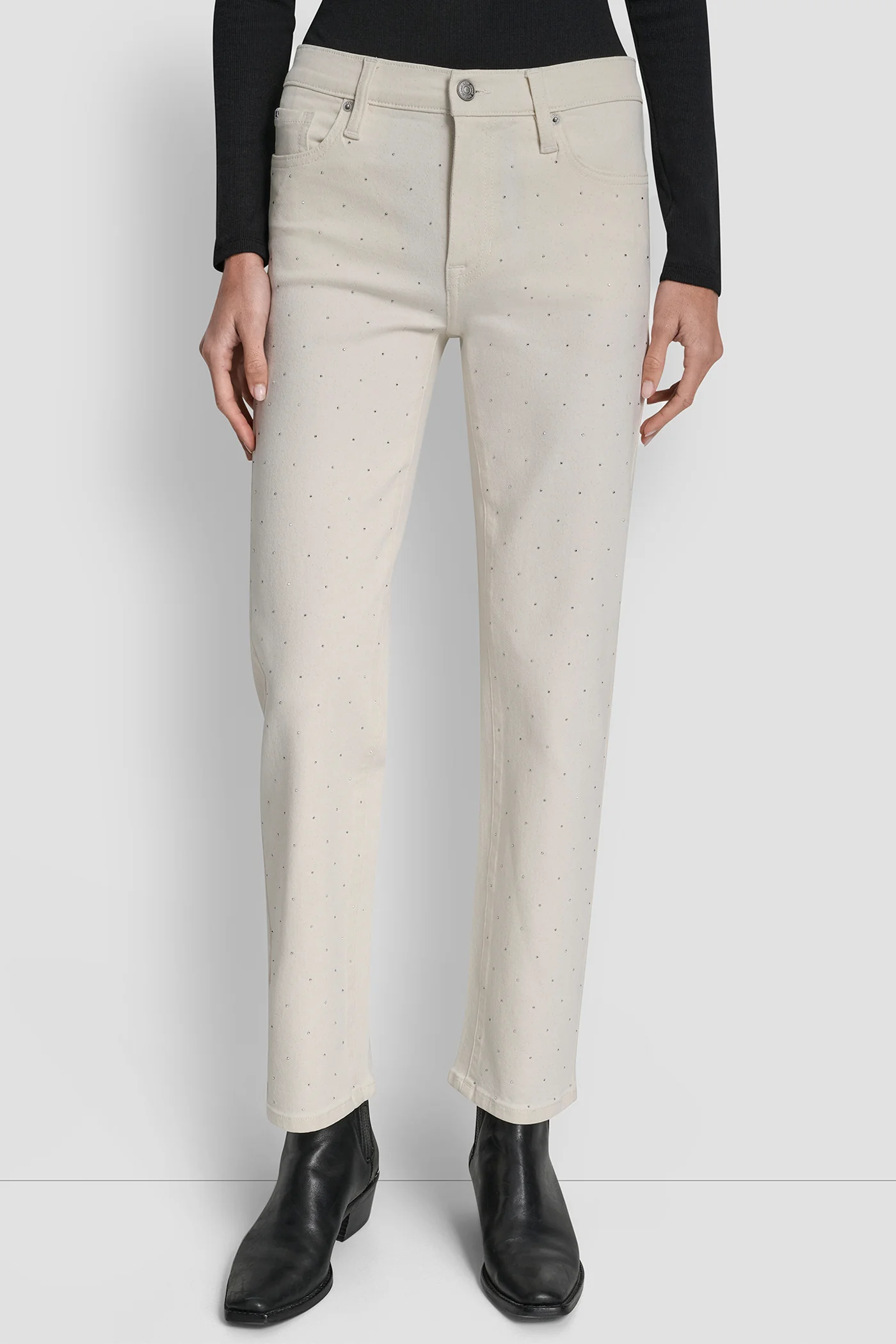 MID RISE CLASSIC STRAIGHT WITH MINI RHINESTONES