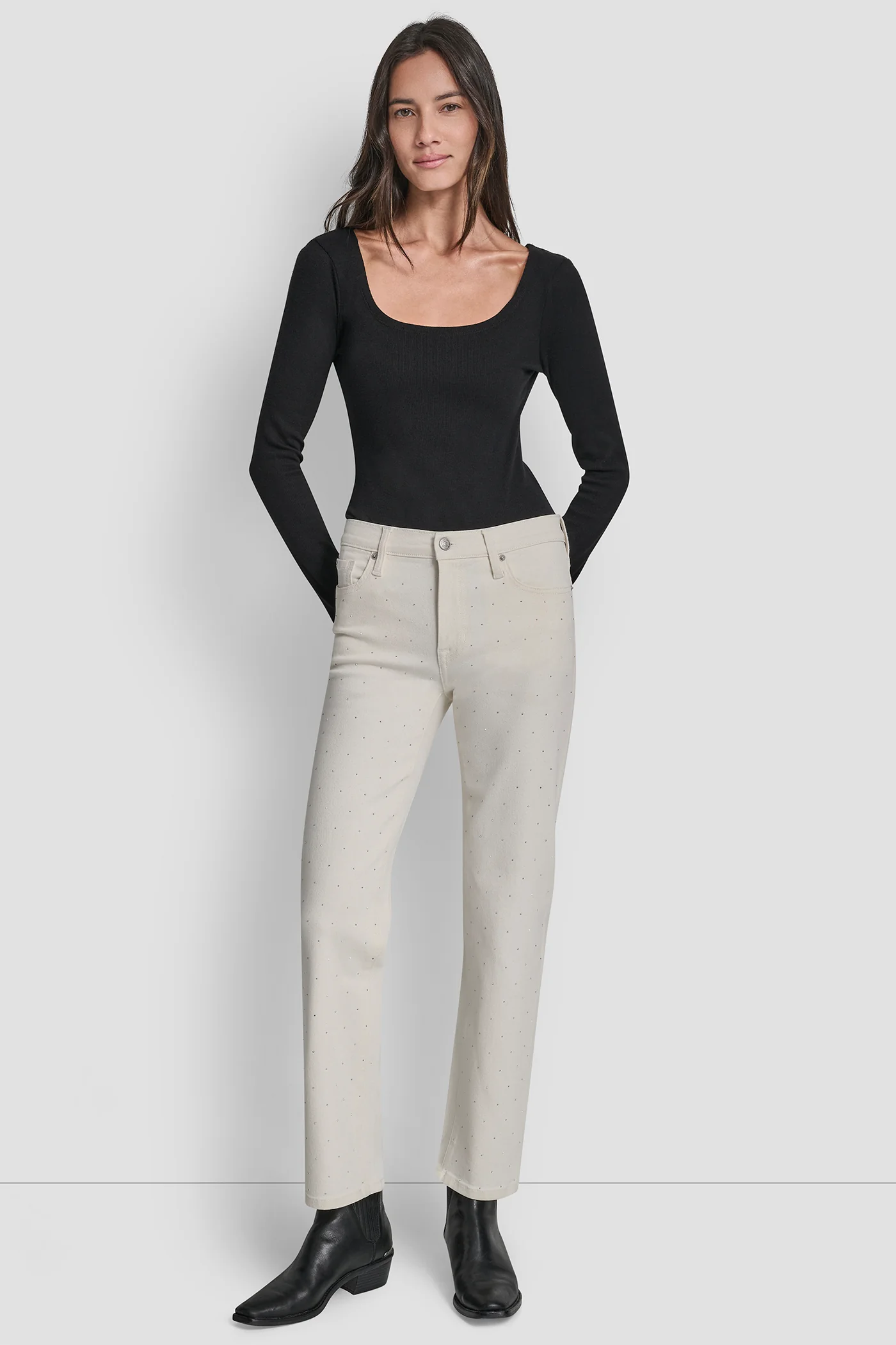 MID RISE CLASSIC STRAIGHT WITH MINI RHINESTONES - Image 7
