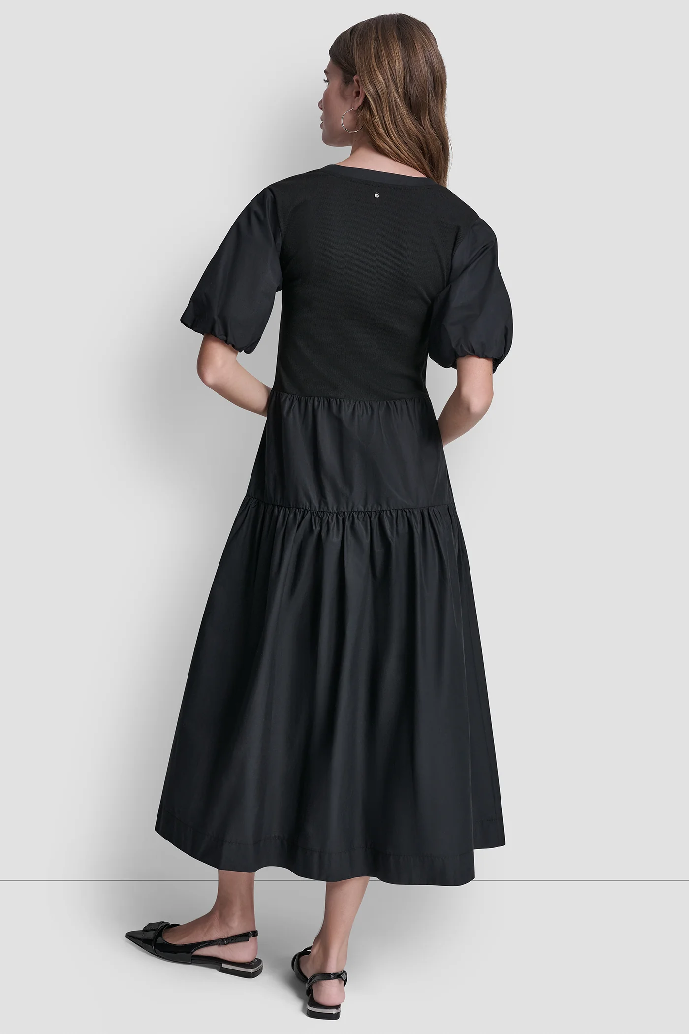 RIB HENLEY MIDI DRESS WITH PUFF SLEEVES - Image 2