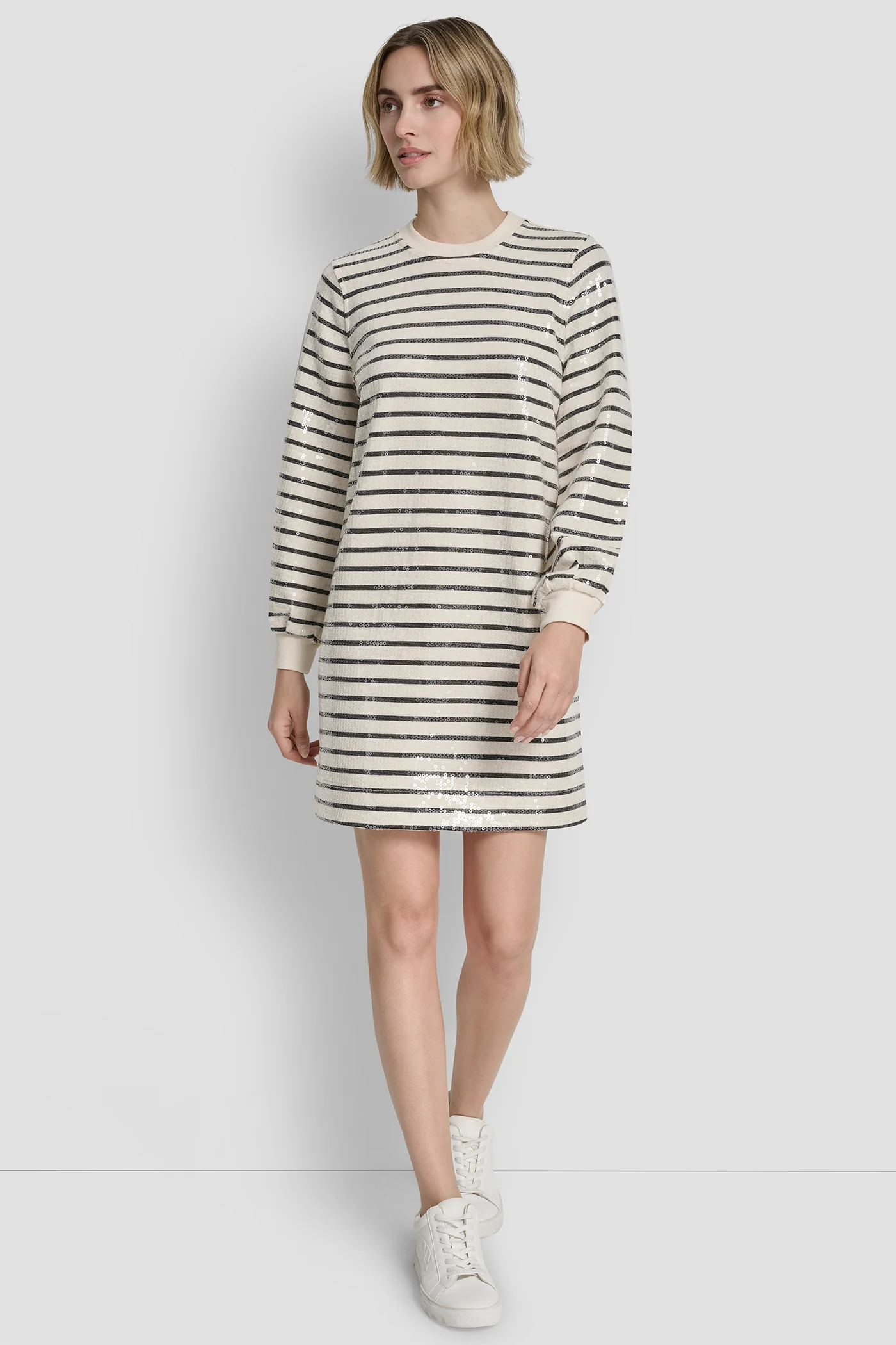 SEQUIN PLEATED SWEATSHIRT DRESS