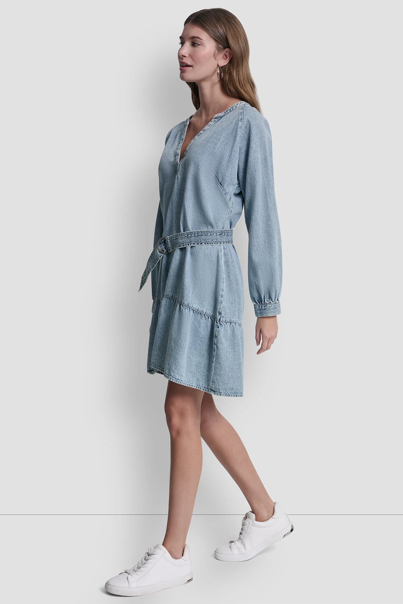 BELTED DENIM V-NECK DRESS - Image 3