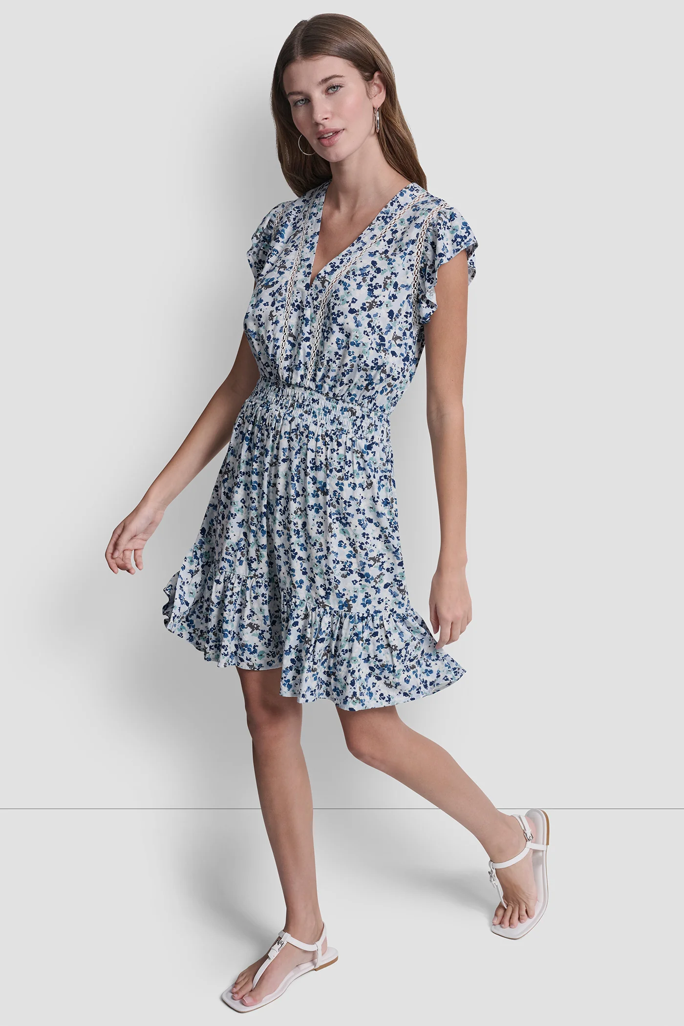 SMOCKED WAIST V-NECK DRESS - Image 4