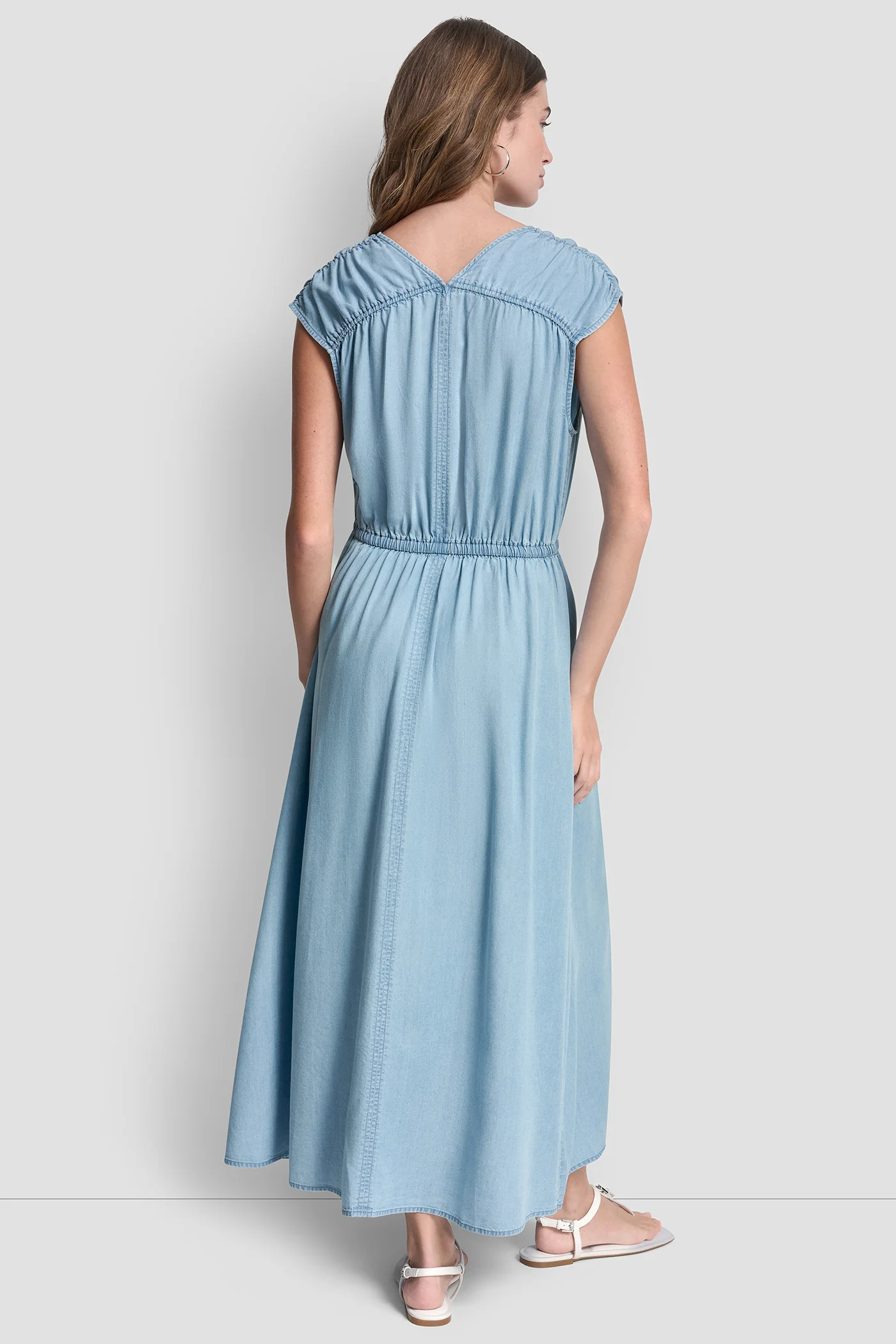 RUCHED V-NECK DRESS WITH TIE WAIST - Image 2
